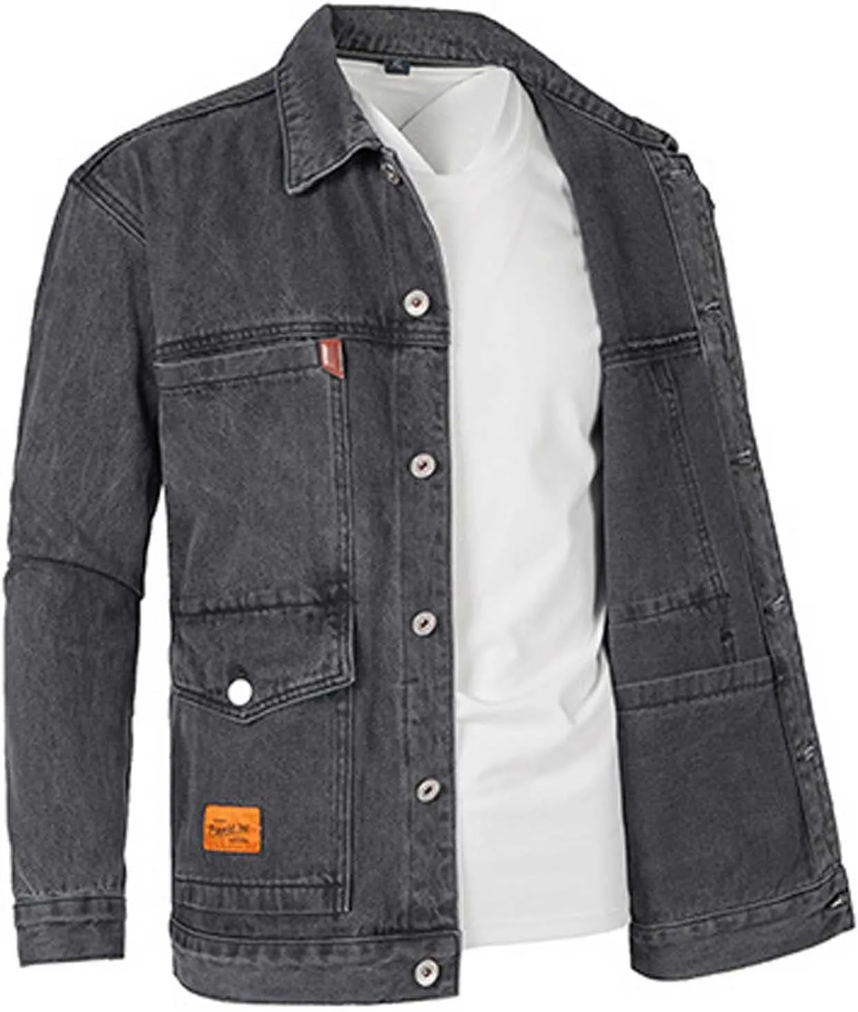Mens Jean Jackets Casual Denim Coats Single Breasted Outerwear Fall Winter Clothes Trendy Turndown Jacket with Pocket