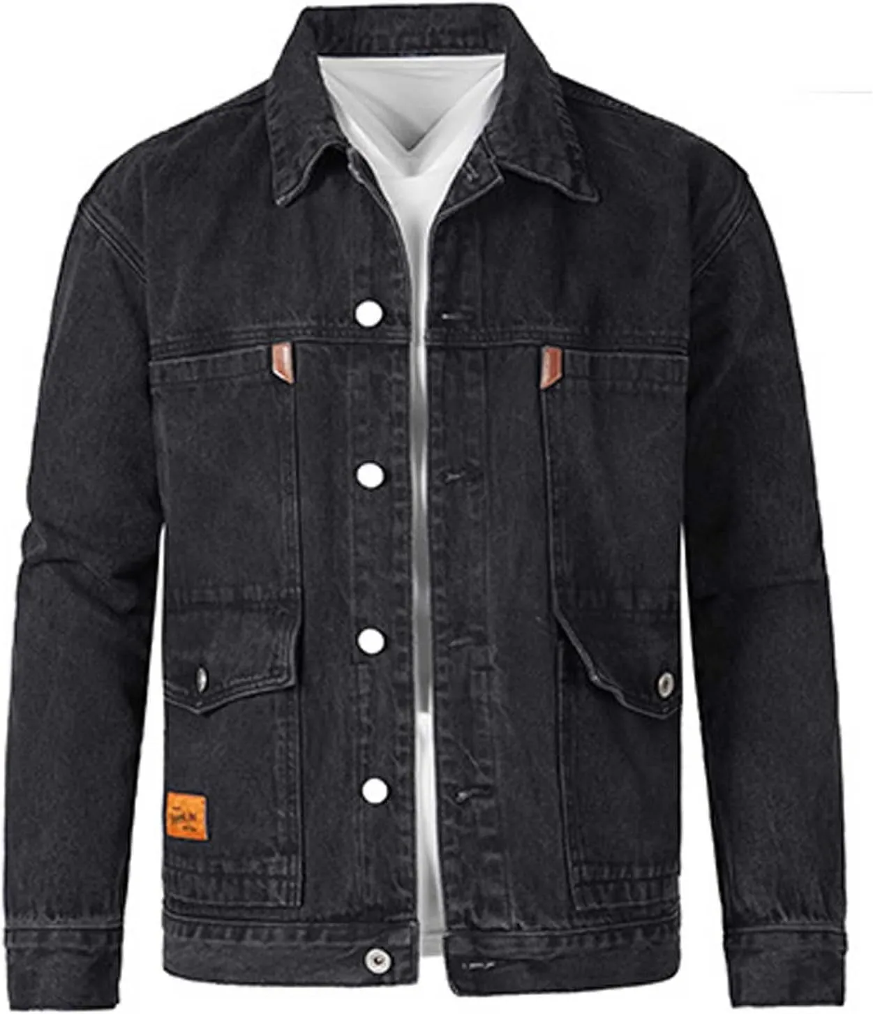 Mens Jean Jackets Casual Denim Coats Single Breasted Outerwear Fall Winter Clothes Trendy Turndown Jacket with Pocket