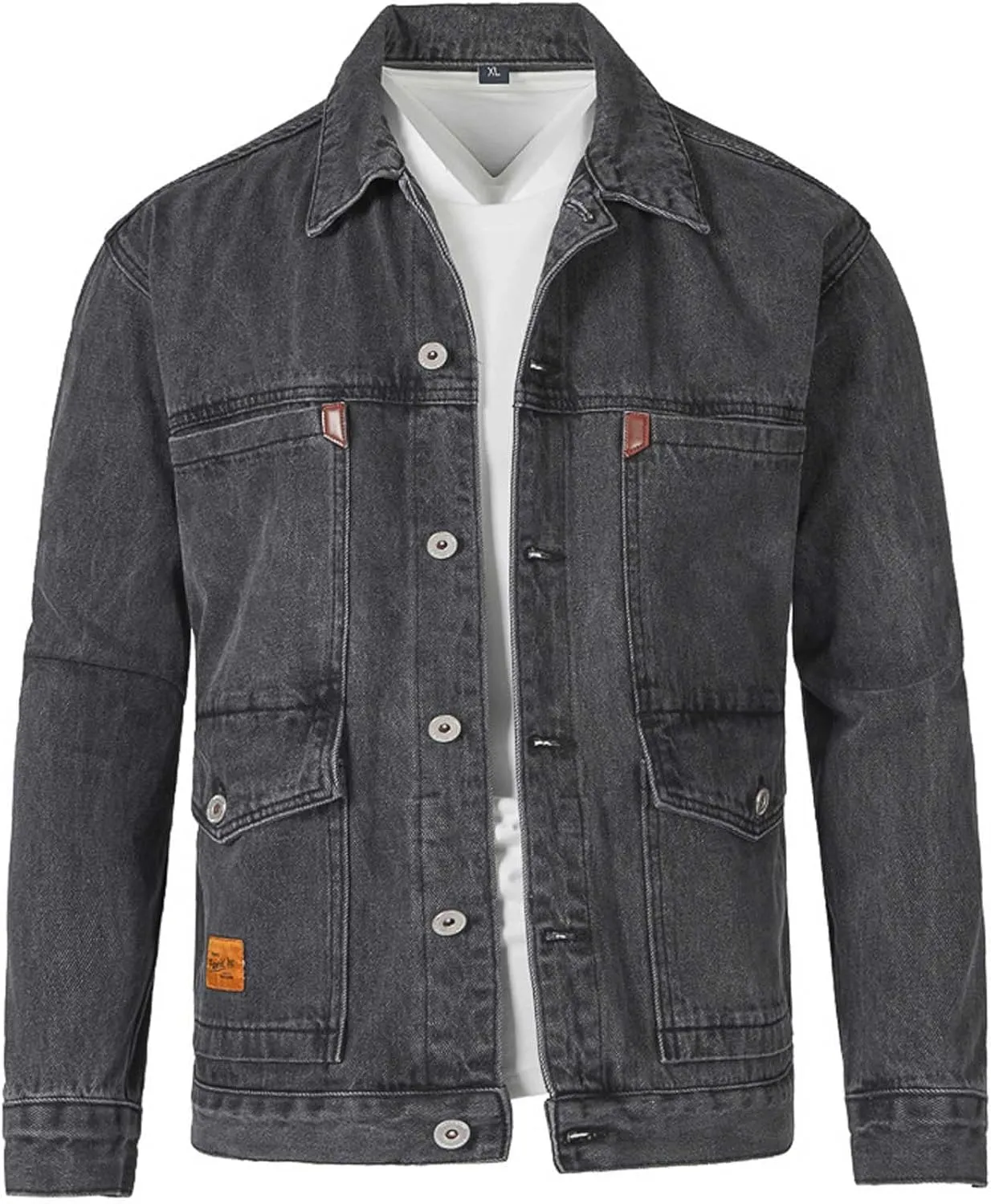 Mens Jean Jackets Casual Denim Coats Single Breasted Outerwear Fall Winter Clothes Trendy Turndown Jacket with Pocket