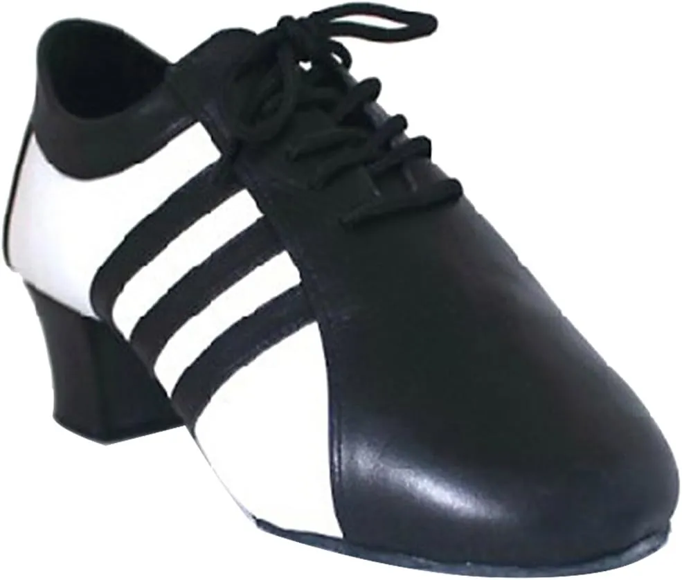 Mens Soft Leather Jazz Shoes Modern Latin Lace-up Closed Toe 4CM Standard Dance Shoes, Black, 5.5