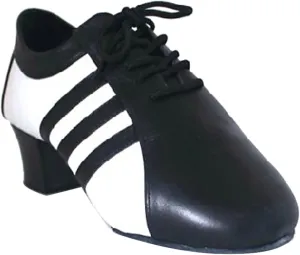 Mens Soft Leather Jazz Shoes Modern Latin Lace-up Closed Toe 4CM Standard Dance Shoes, Black, 8