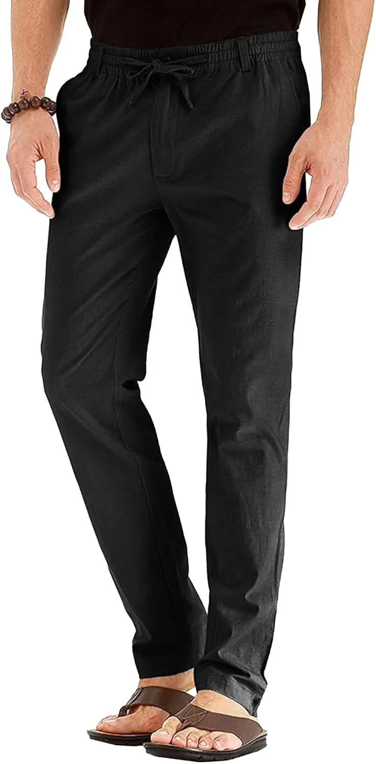 Men's Straight Leg Classic Long Pants Drawstring Elastic Waist Solid Trousers Casual Baggy Solid Sweatpants