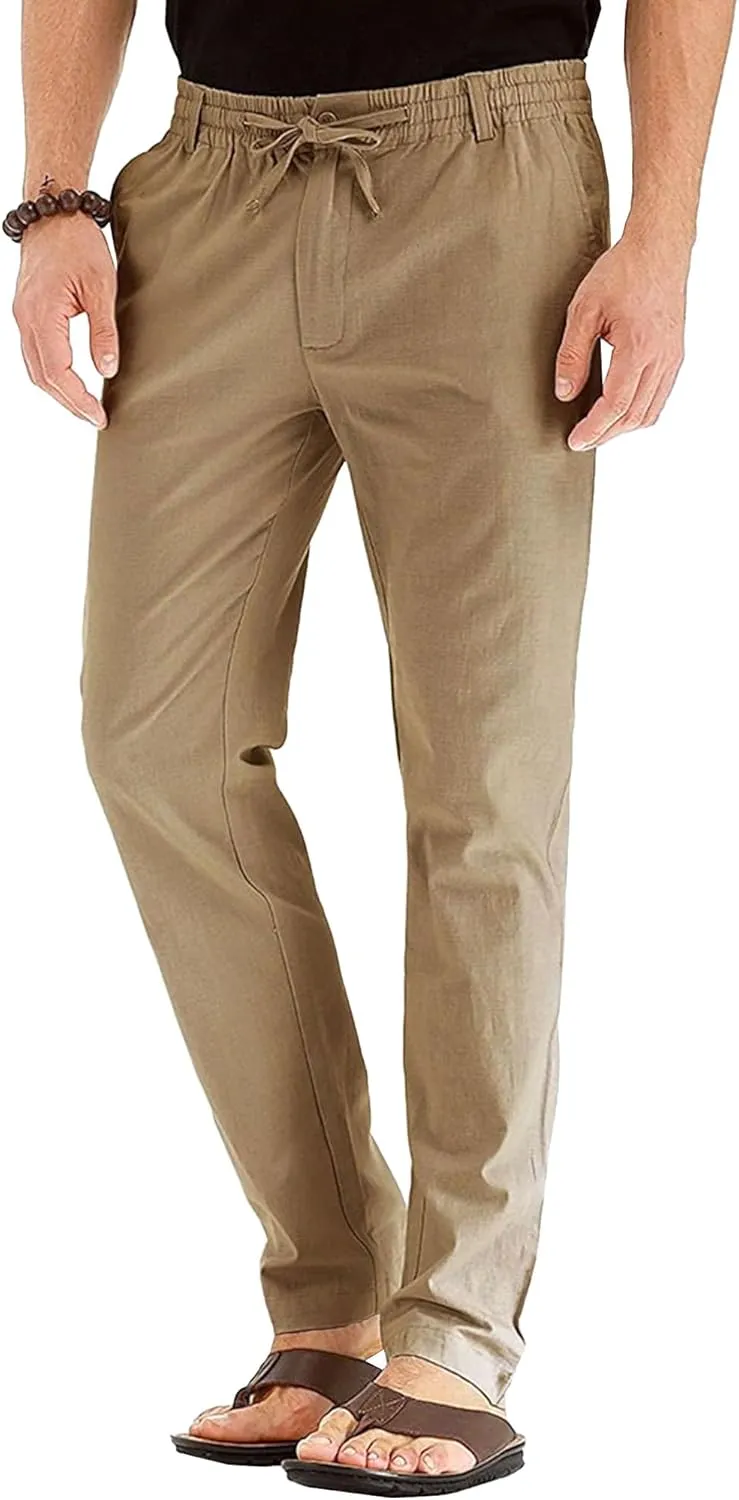Men's Straight Leg Classic Long Pants Drawstring Elastic Waist Solid Trousers Casual Baggy Solid Sweatpants