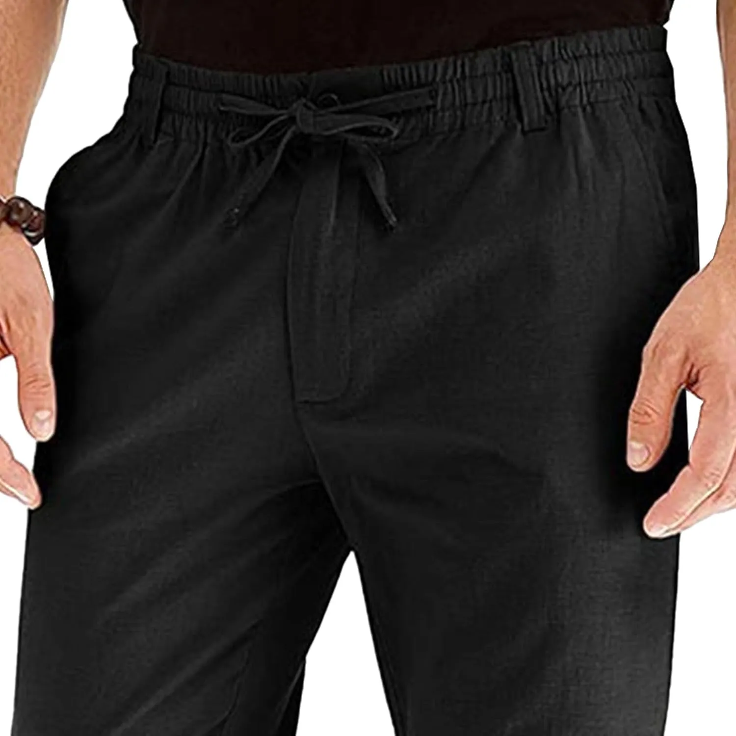 Men's Straight Leg Classic Long Pants Drawstring Elastic Waist Solid Trousers Casual Baggy Solid Sweatpants