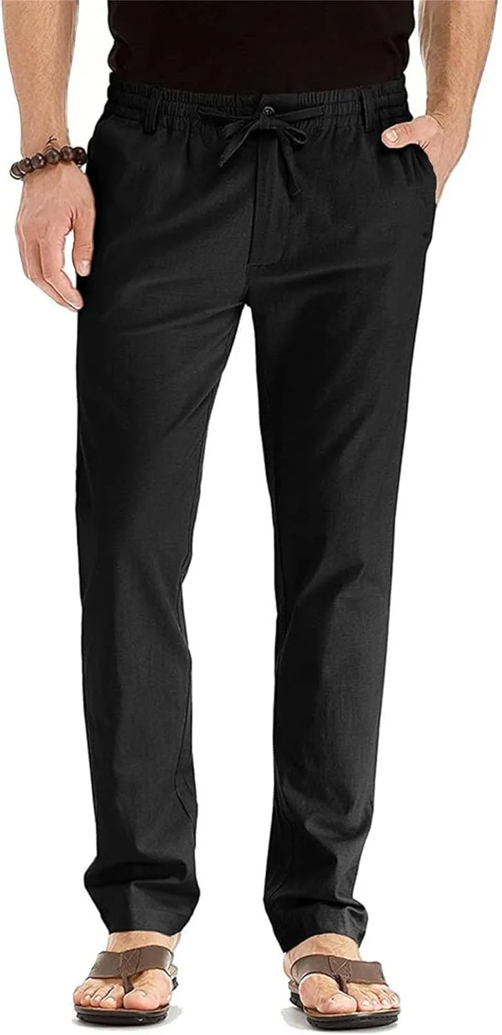 Men's Straight Leg Classic Long Pants Drawstring Elastic Waist Solid Trousers Casual Baggy Solid Sweatpants