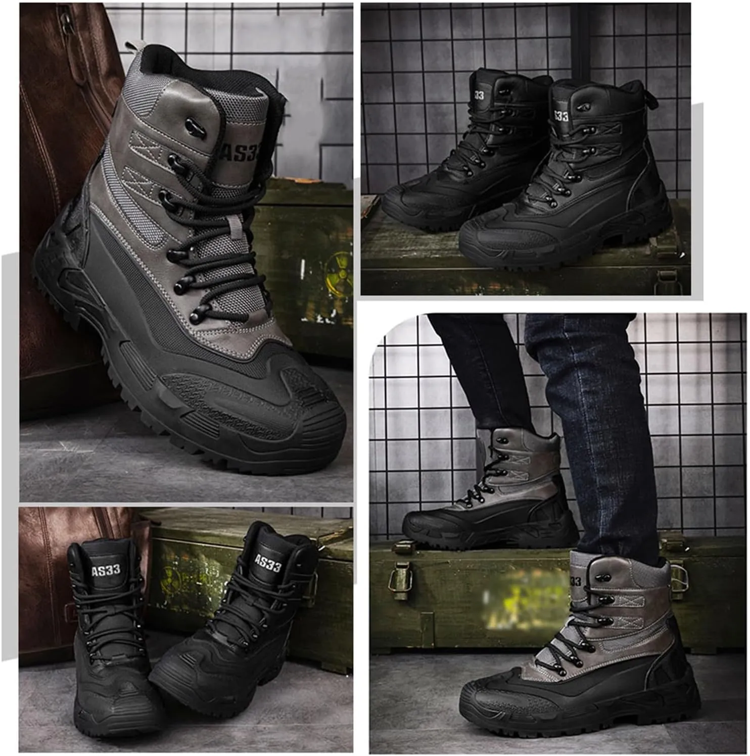 Military Boots for Men, Men's Lightweight Plus Size High Top Lace Up Breathable Tactical Boots, Waterproof Non Slip Fashion Round Toe Hiking Boots, for Tactical, Military