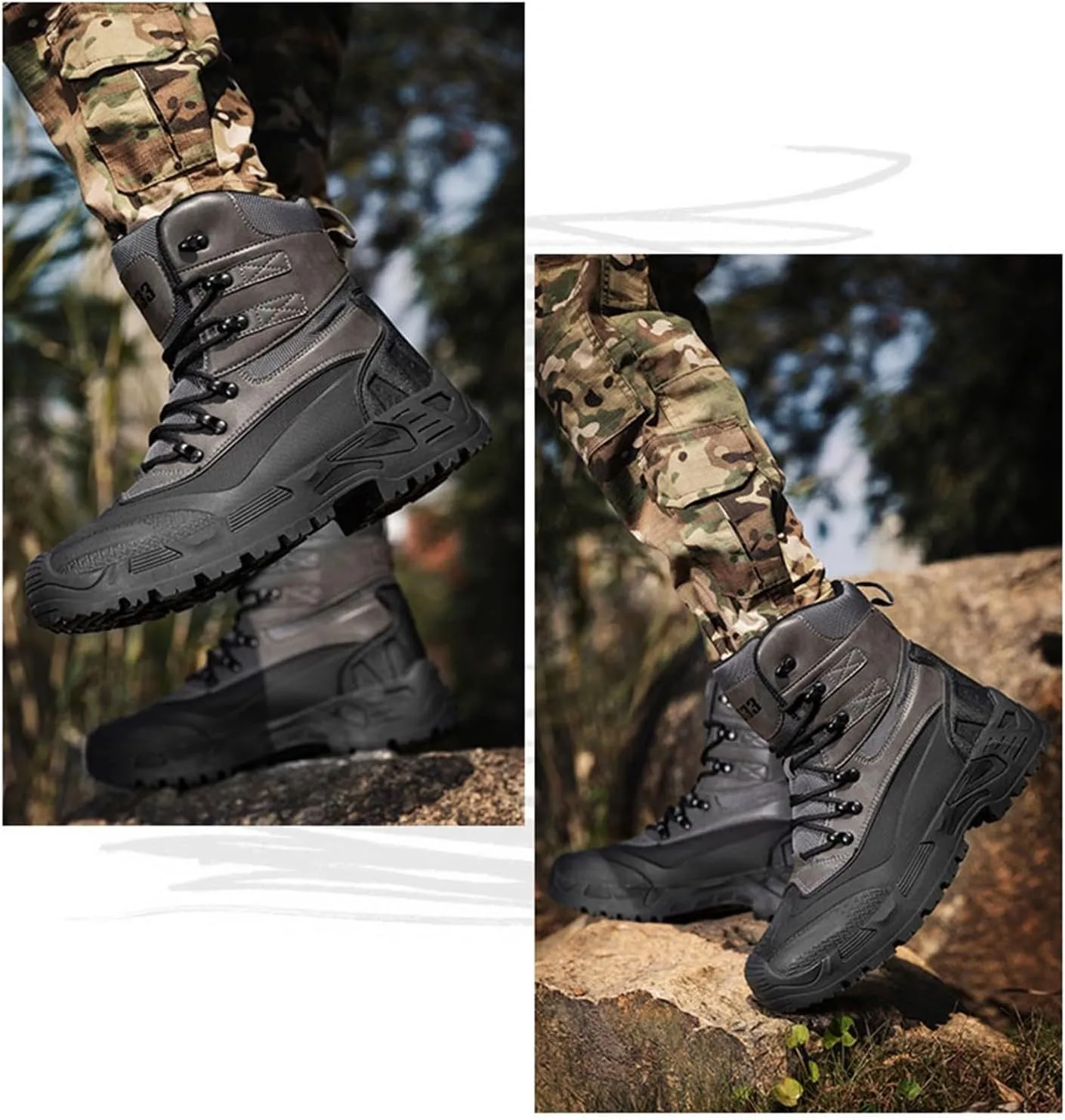 Military Boots for Men, Men's Lightweight Plus Size High Top Lace Up Breathable Tactical Boots, Waterproof Non Slip Fashion Round Toe Hiking Boots, for Tactical, Military