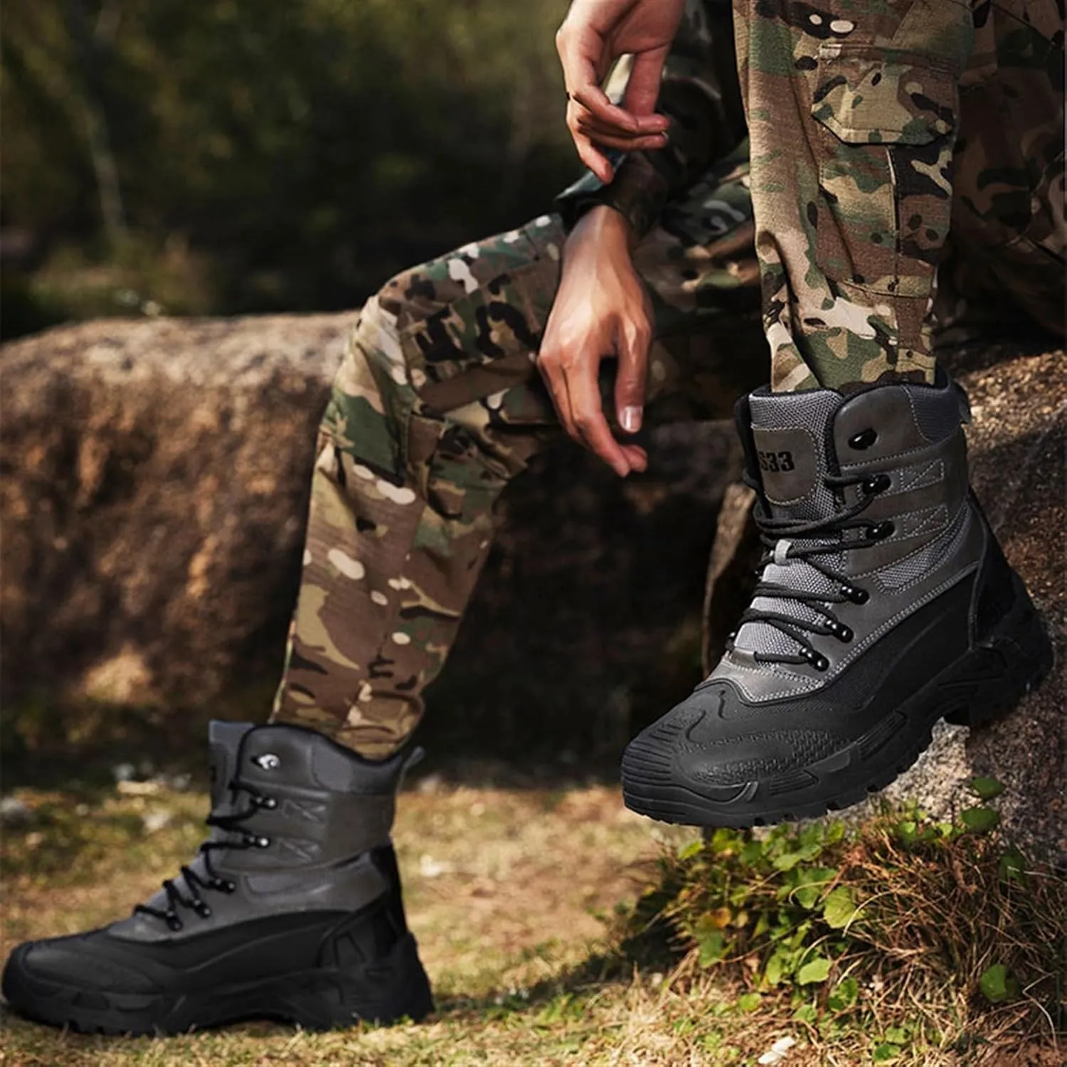 Military Boots for Men, Men's Lightweight Plus Size High Top Lace Up Breathable Tactical Boots, Waterproof Non Slip Fashion Round Toe Hiking Boots, for Tactical, Military