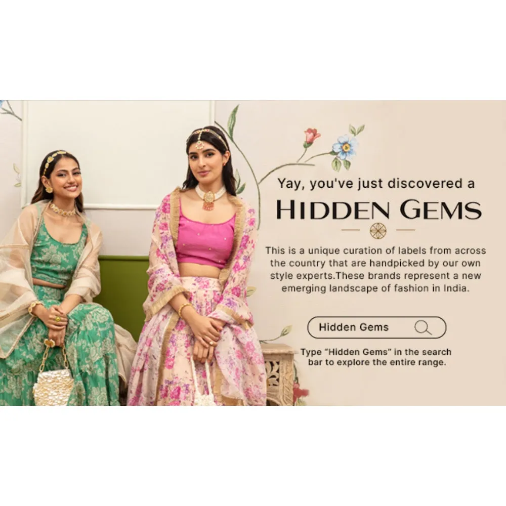 MONK & MEI Mallika-Embroidered Cream Lehenga Choli Dupatta (Set of 3)