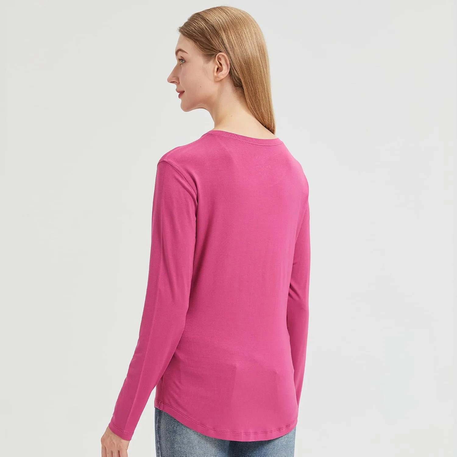 netdraw Women's Lightweight Bamboo Viscose T-Shirt Buttery Soft Curved Hem Long Sleeve Sleep Lounge Pajama Tops