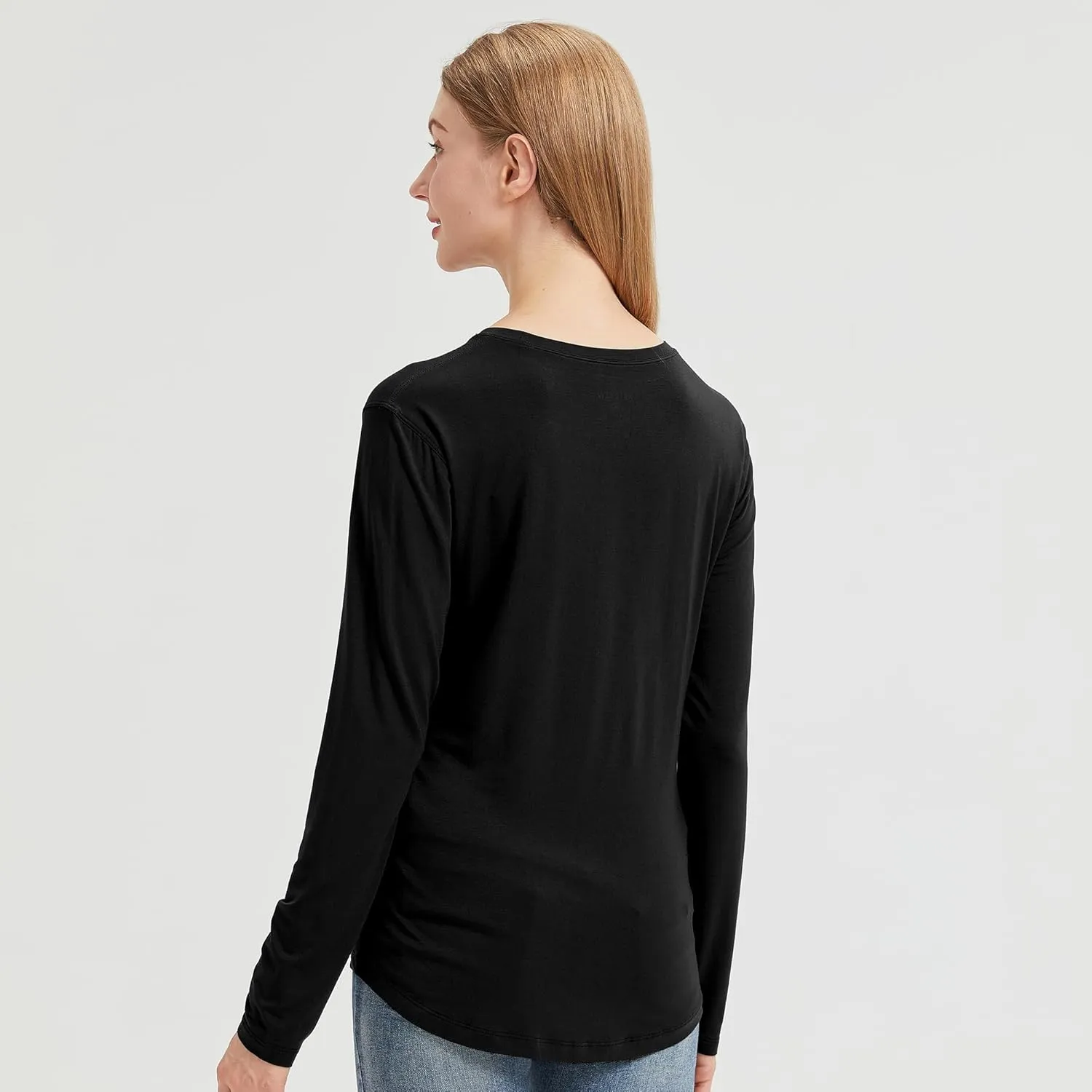 netdraw Women's Lightweight Bamboo Viscose T-Shirt Buttery Soft Curved Hem Long Sleeve Sleep Lounge Pajama Tops