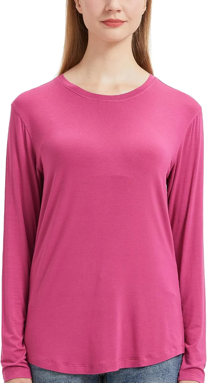 netdraw Women's Lightweight Bamboo Viscose T-Shirt Buttery Soft Curved Hem Long Sleeve Sleep Lounge Pajama Tops