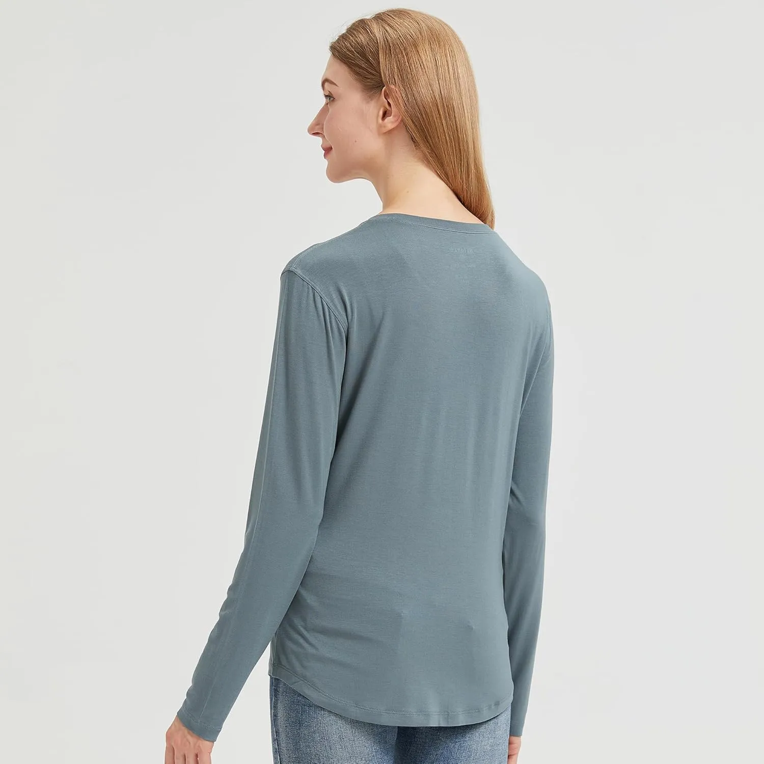 netdraw Women's Lightweight Bamboo Viscose T-Shirt Buttery Soft Curved Hem Long Sleeve Sleep Lounge Pajama Tops