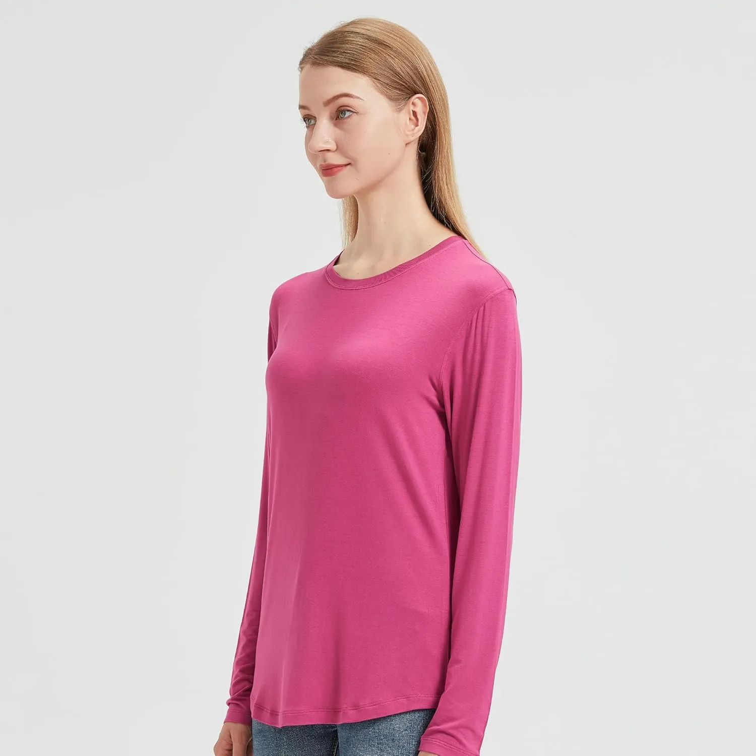 netdraw Women's Lightweight Bamboo Viscose T-Shirt Buttery Soft Curved Hem Long Sleeve Sleep Lounge Pajama Tops