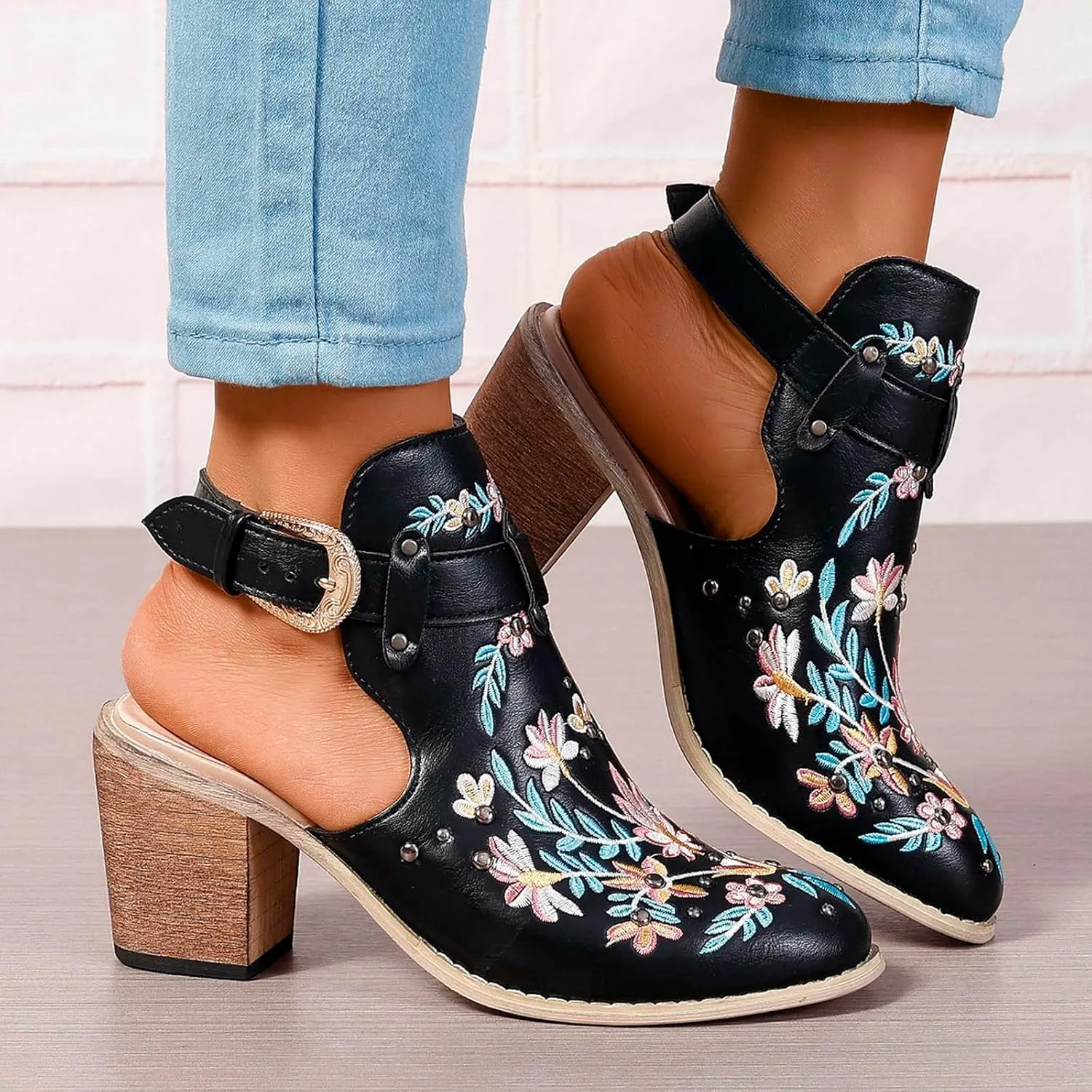 New Europe and The United States Foreign Trade Embroidery Retro High Heeled Shoes Thick with Boots for Women