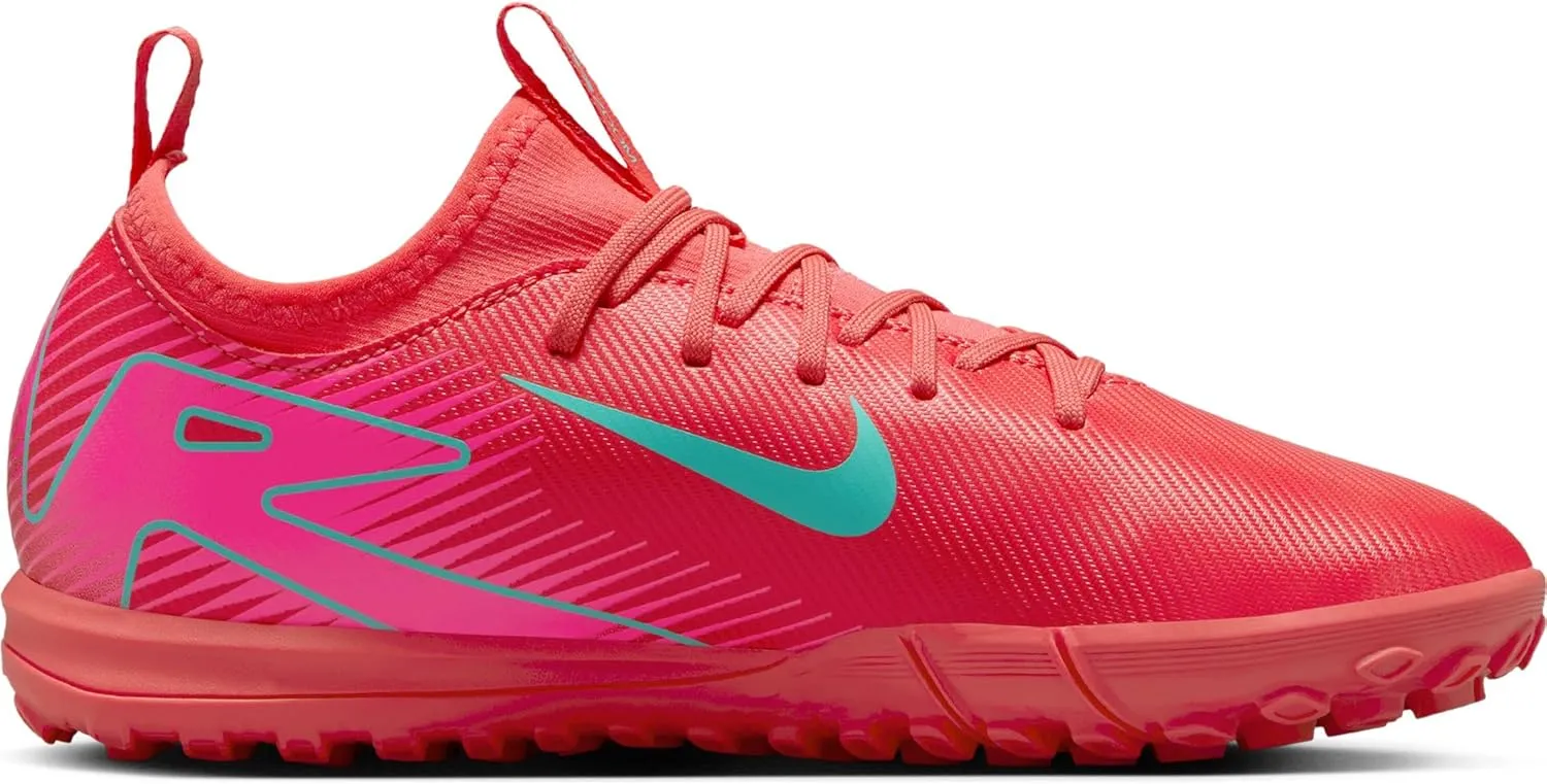 Nike Jr. Mercurial Vapor 16 Academy Little/Big Kids' TF Low-Top Soccer Shoes (FQ8284-800, Ember Glow/Aurora Green)