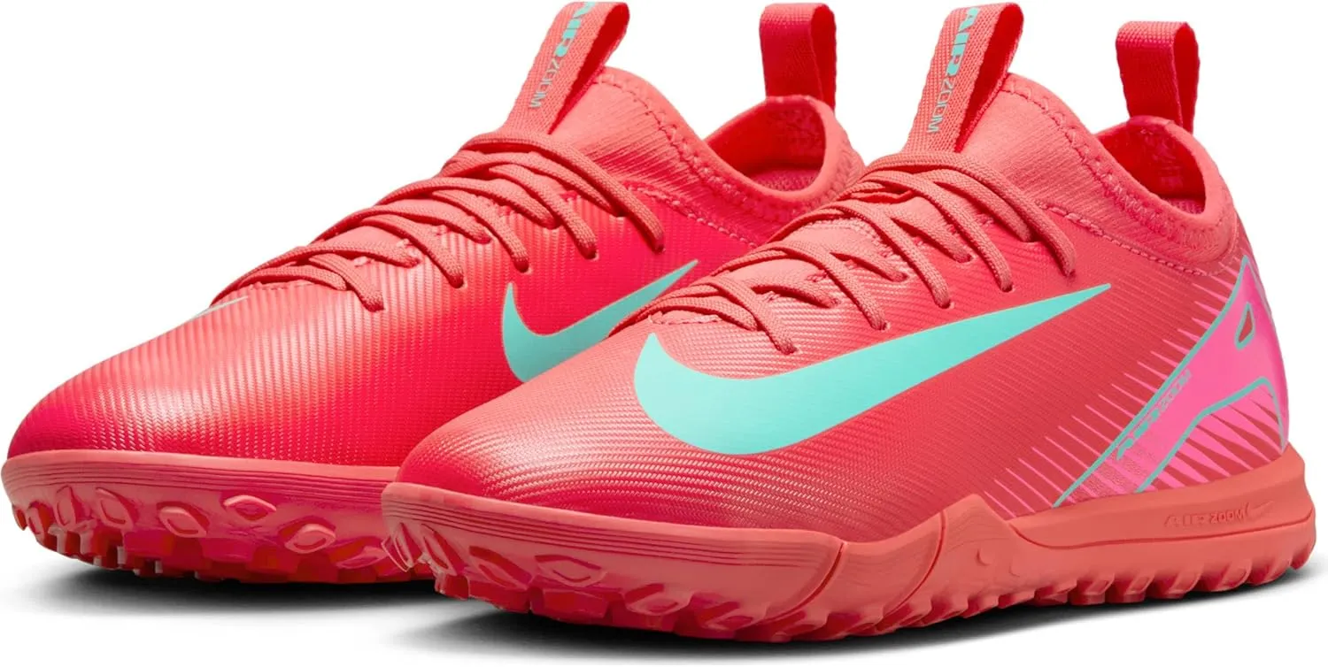 Nike Jr. Mercurial Vapor 16 Academy Little/Big Kids' TF Low-Top Soccer Shoes (FQ8284-800, Ember Glow/Aurora Green)