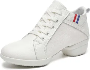 ONAIC Jazz Shoes for Women's Leather Dance Lace-Up Sneakers Cushion Platform Walking Dance Shoes