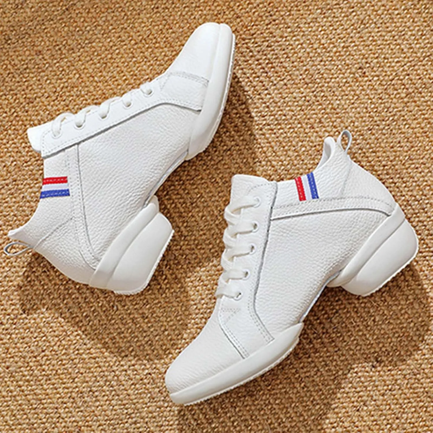 ONAIC Jazz Shoes for Women's Leather Dance Lace-Up Sneakers Cushion Platform Walking Dance Shoes