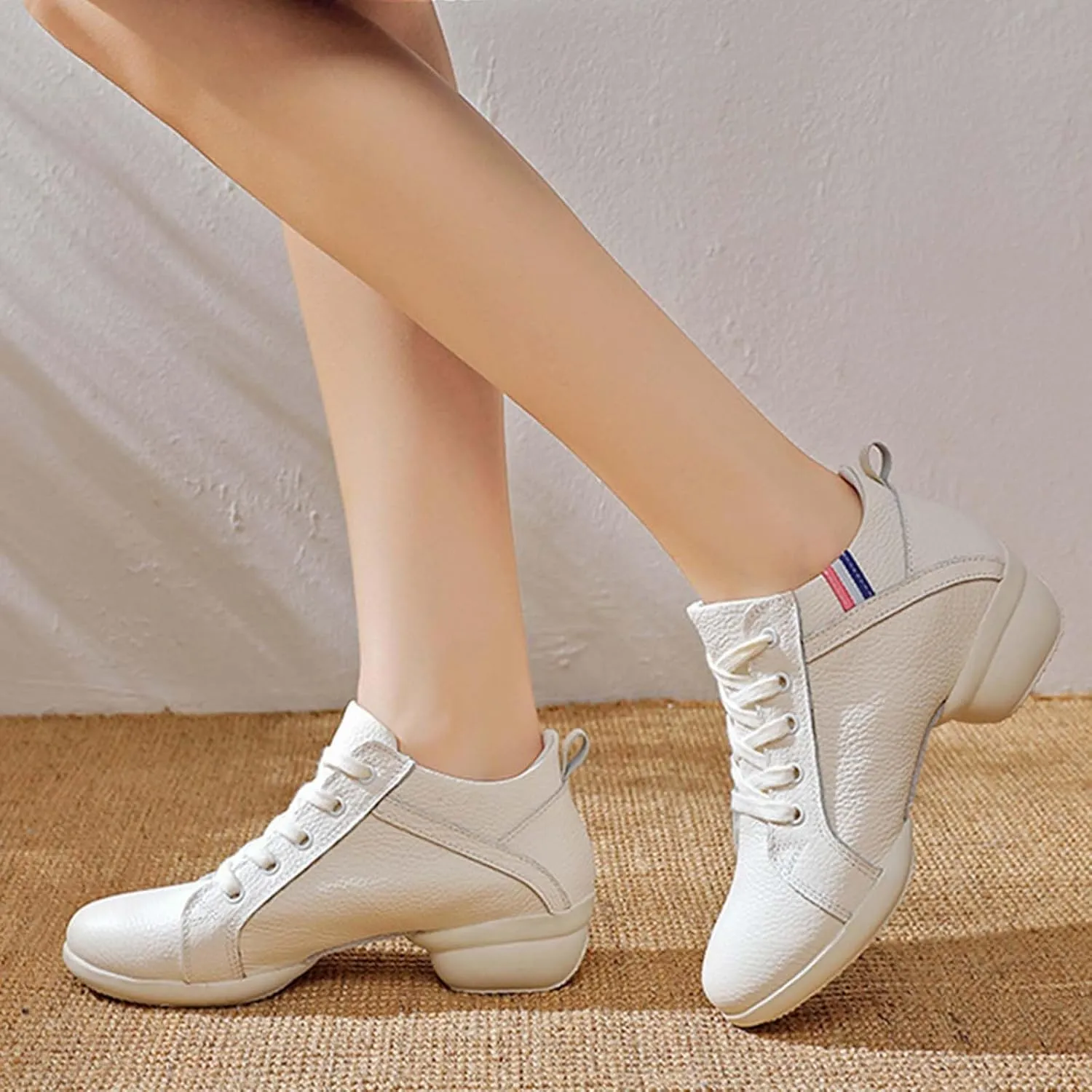 ONAIC Jazz Shoes for Women's Leather Dance Lace-Up Sneakers Cushion Platform Walking Dance Shoes