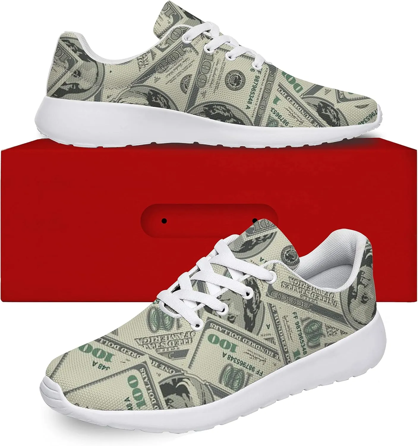 One Hundred Dollar Bill Print Shoes Womens Mens Fashion Sneakers Comfortable Running Tennis Shoes Gifts for Friends