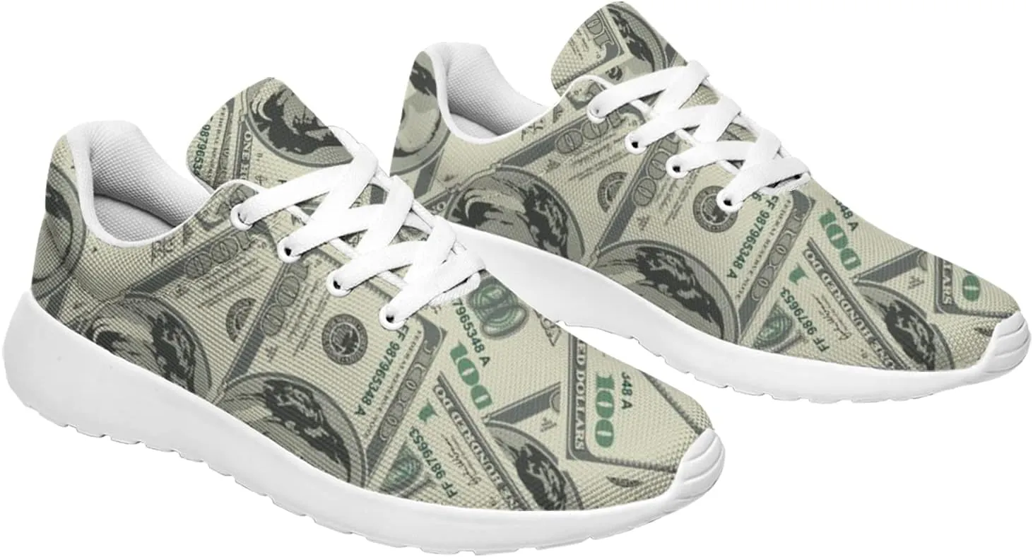 One Hundred Dollar Bill Print Shoes Womens Mens Fashion Sneakers Comfortable Running Tennis Shoes Gifts for Friends