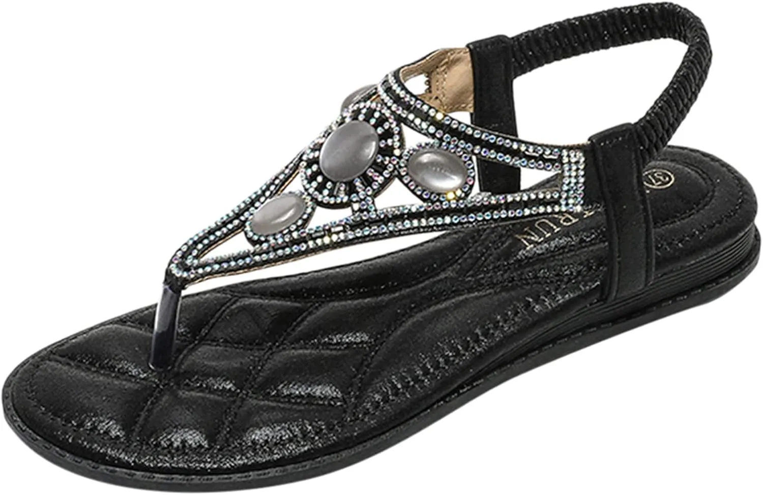 Orthopedic Sandals for Women Bohemian Rhinestone Beach Sandals Casual Elastic Strappy Flat Sandals Summer Flip Flops