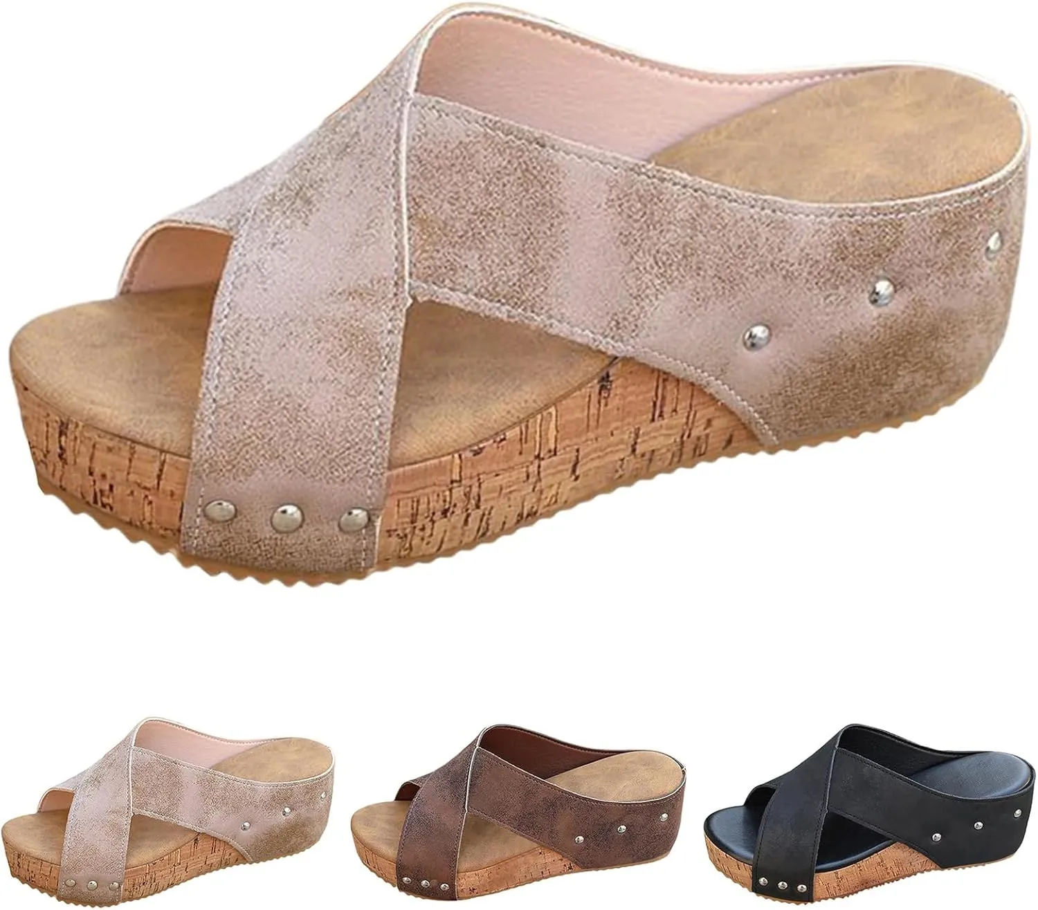 Orthopedic Wedge Sandals for Women Comfortable Open Toe Cork Casual & Dressy Summer Shoes Slip On Slides Slippers Espadrilles Summer Beach Ladies Wedges