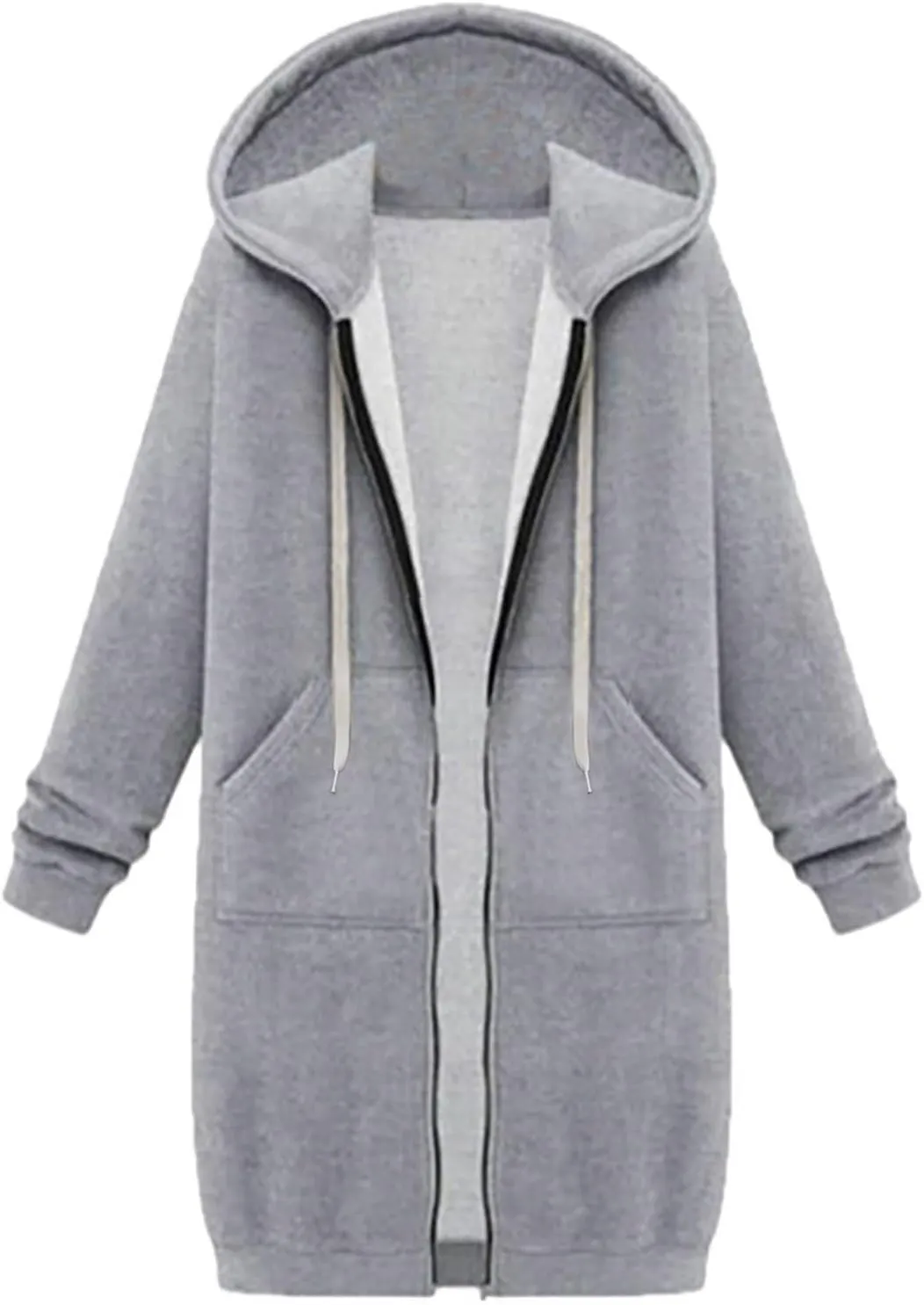 Oversized Hoodies for Women Zip Up Knee Length Tunic Sweatshirts Casual Long Sleeve Spring Hooded Jackets with Pocket