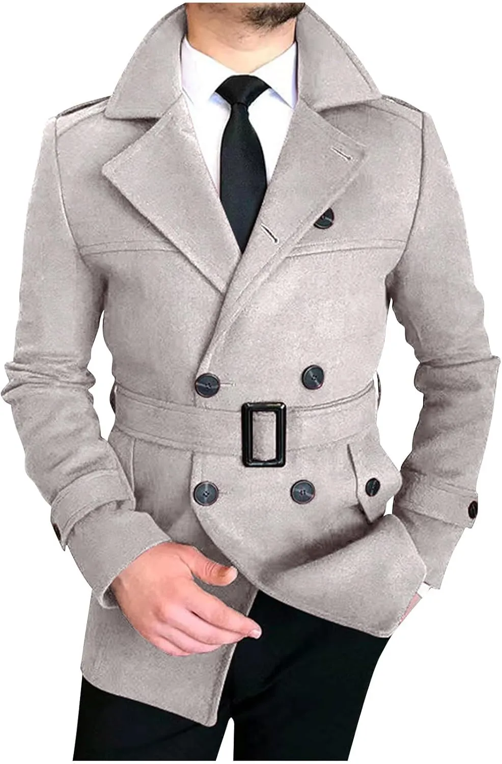 Peacoat Men's Trench Coats Slim Fit Notched Collar Wool Blend Double Breasted Pea Coat Outerwear Warm Winter Coats