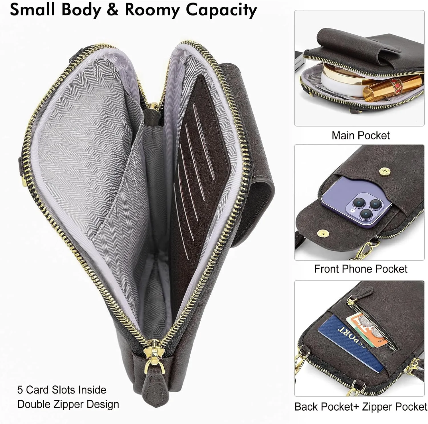 Peacocktion Small Crossbody Bags for Women, Cell Phone Bag Wallet Purses with Card Slots Adjustable Strap Zipper