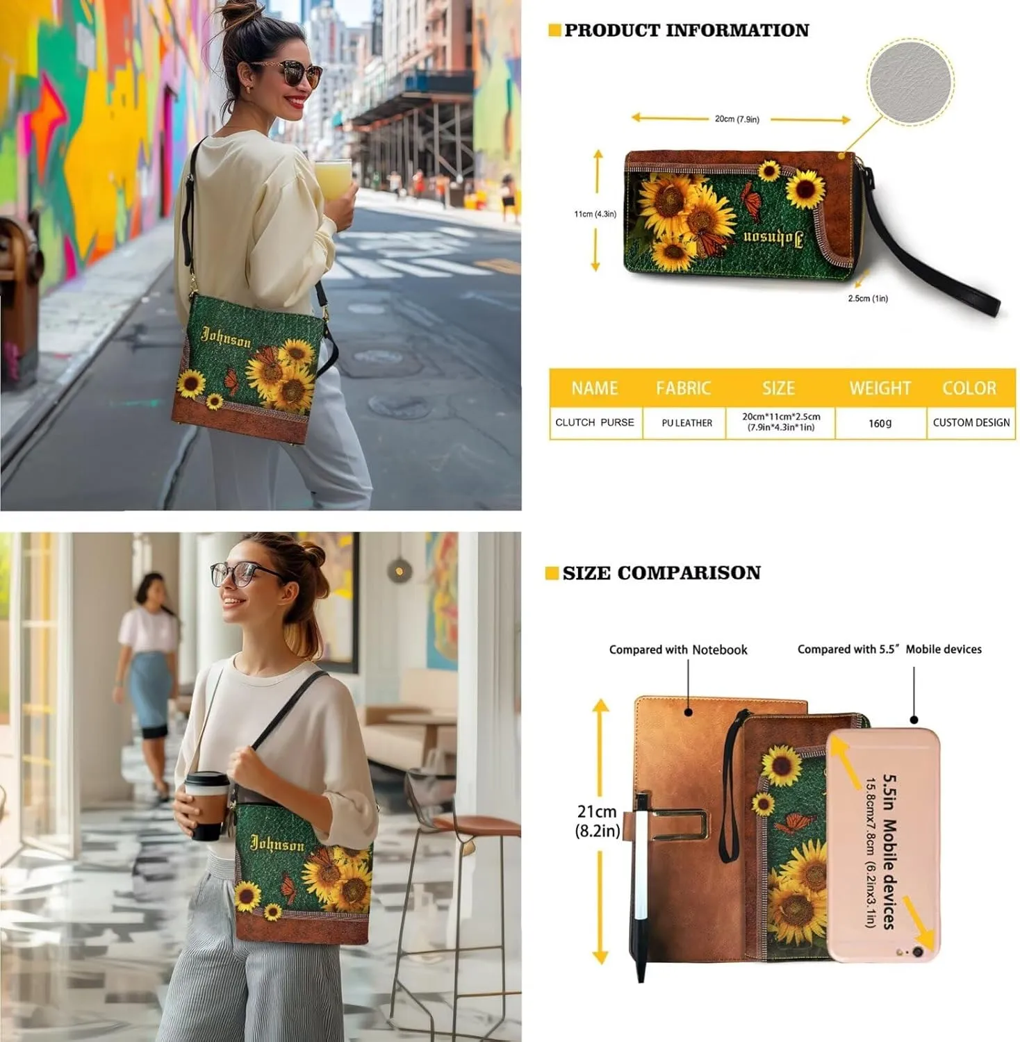 Personalized Crossbody Bag Set for Women, Customized Tote Bags for Women with Name with PU Custom Name Wallet