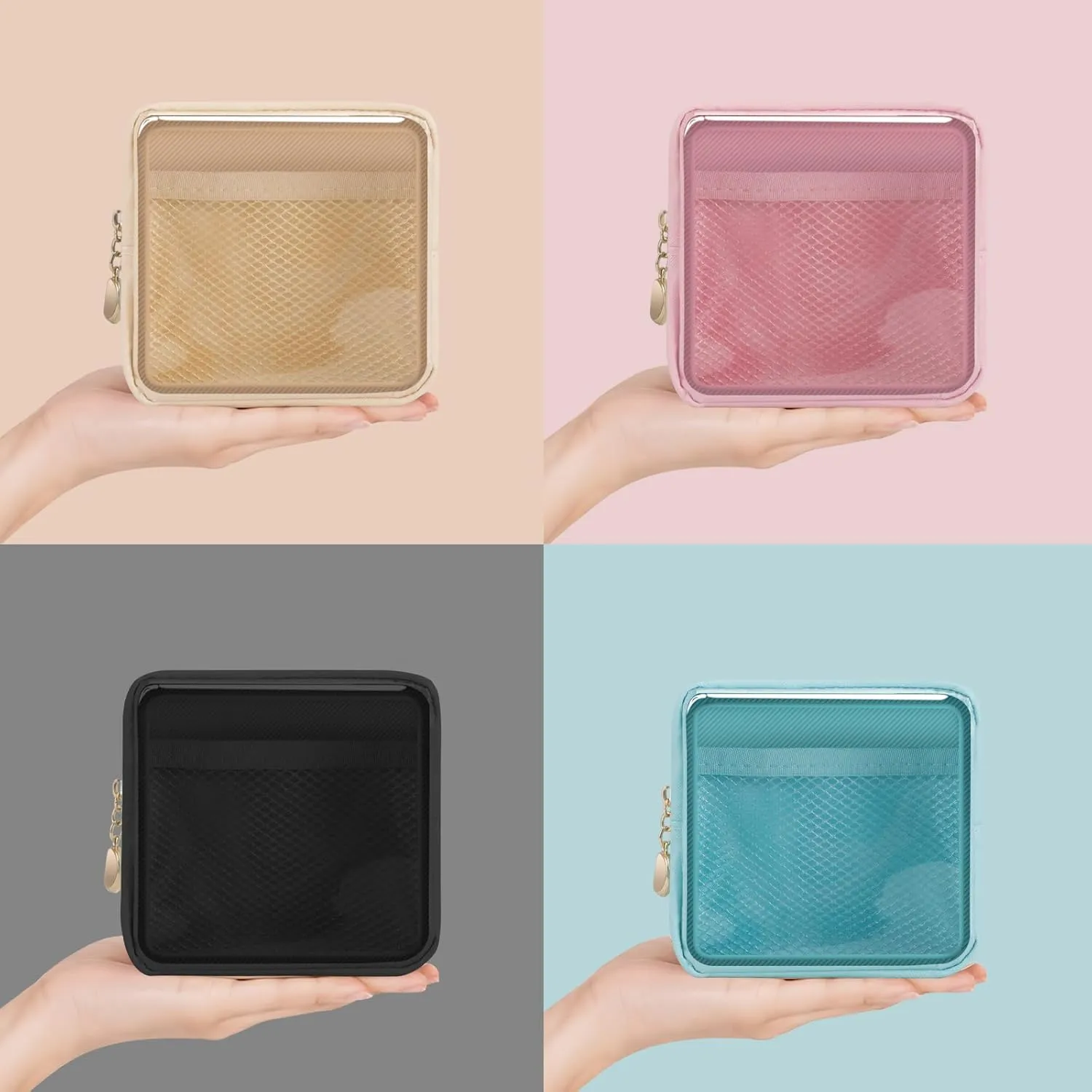 Personalized Initial Clear Bags Set, Clear Cosmetic Bags,Make Up Pouches, Clear Pouch for Organization, Clear Toiletry Travel Bag,Gifts for Women (C, Blue (1 Mini))