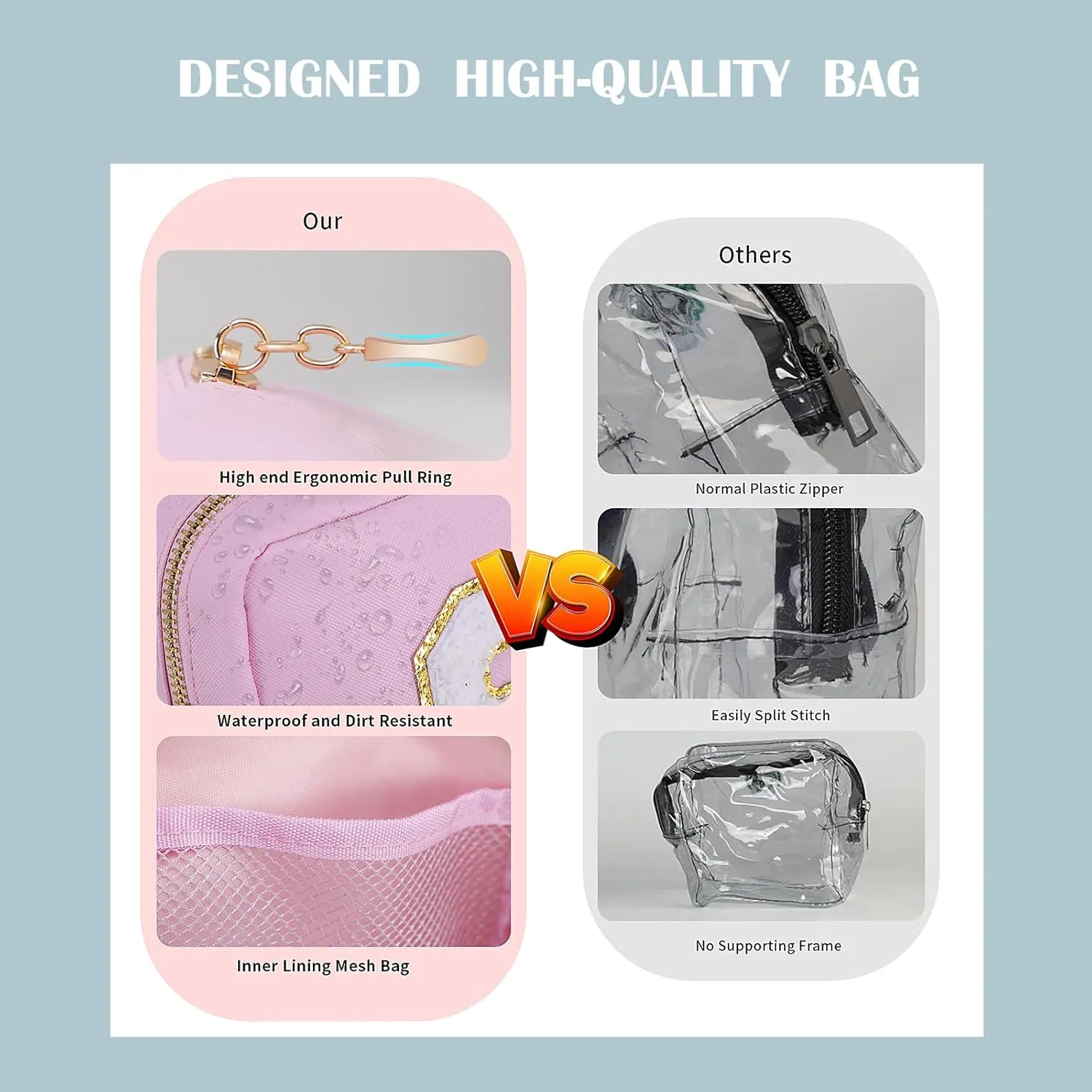 Personalized Initial Clear Bags Set, Clear Cosmetic Bags,Make Up Pouches, Clear Pouch for Organization, Clear Toiletry Travel Bag,Gifts for Women (C, Blue (1 Mini))