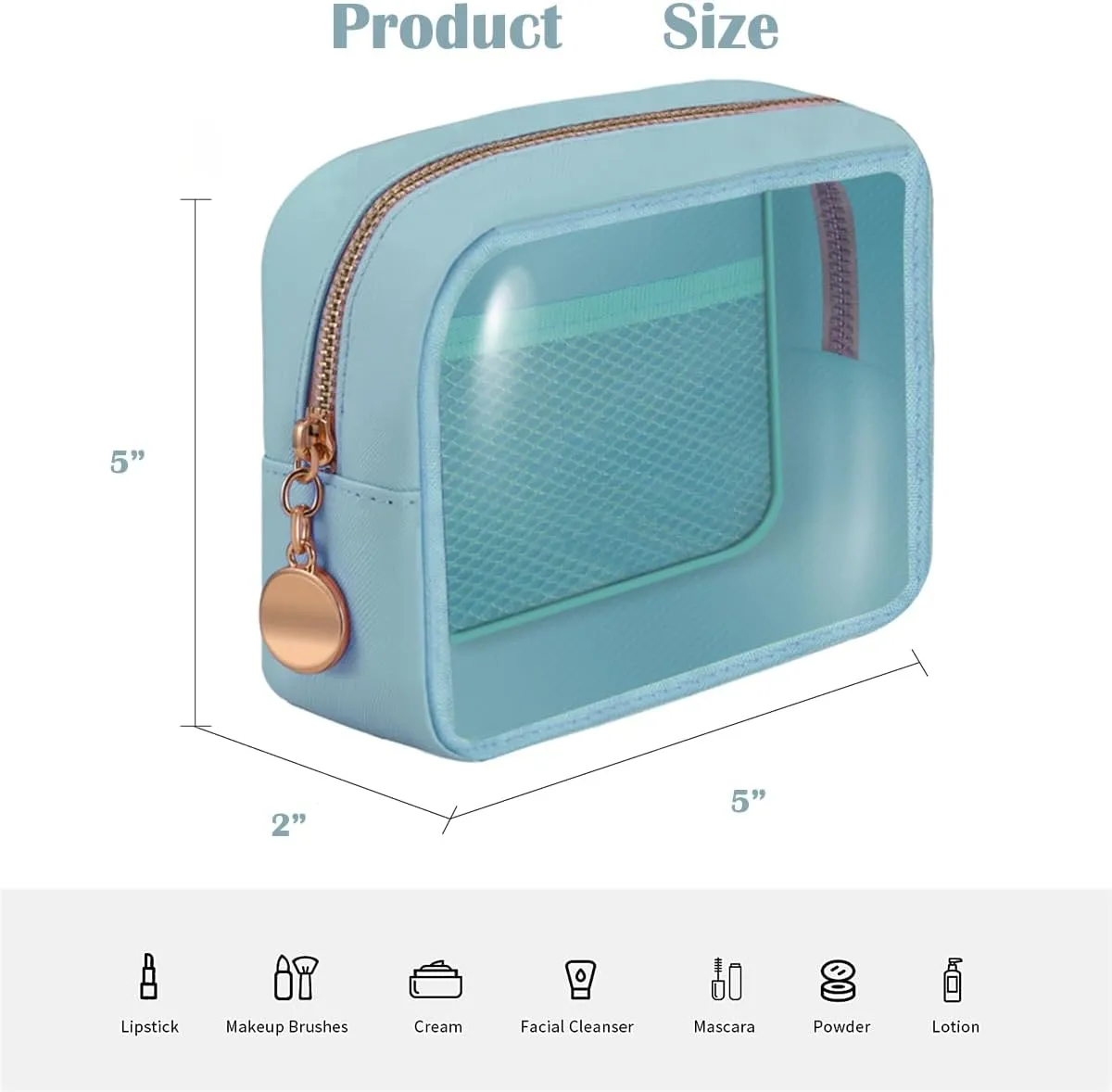 Personalized Initial Clear Bags Set, Clear Cosmetic Bags,Make Up Pouches, Clear Pouch for Organization, Clear Toiletry Travel Bag,Gifts for Women (C, Blue (1 Mini))
