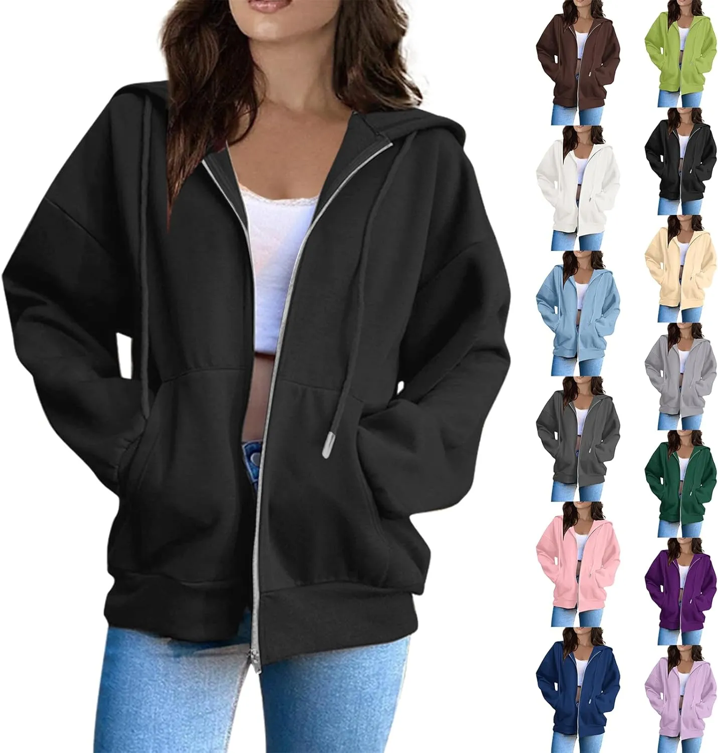 Plus Size Hoodies for Women Y2k Comfy Full Zip Fleece Hoodie Drop Shoulder Oversized Zip Up Cardigan Sweatshirts