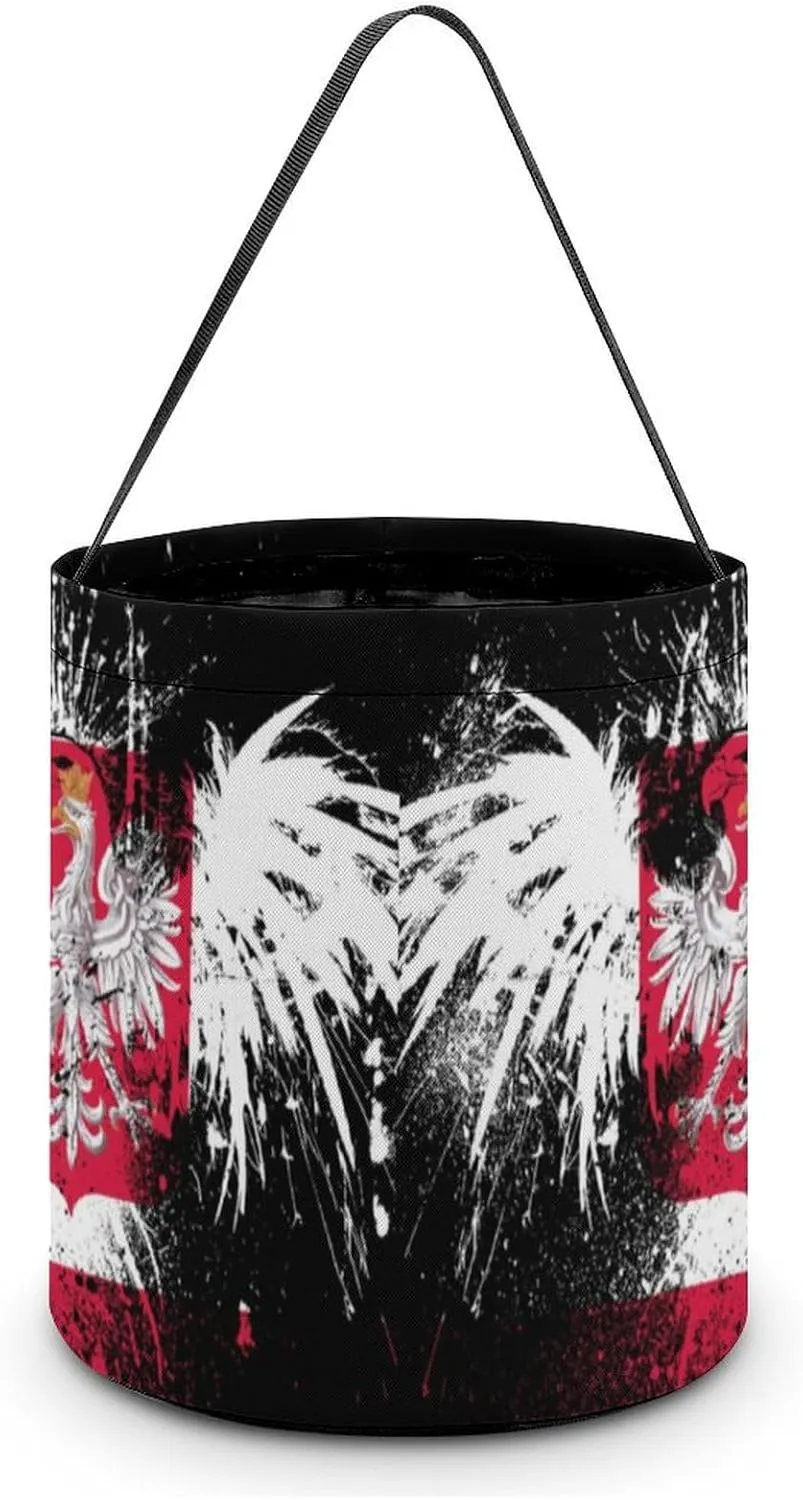 Polish Flag Eagle Funny Easter Egg Bags Trick-o-r-Treat Tote Bag Reusable Bucket Storage Basket Handbag Party Novelty