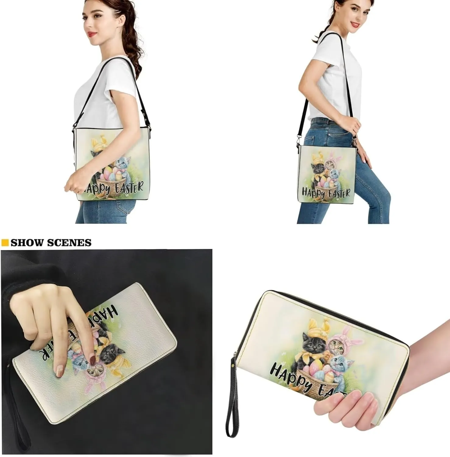 Rnyleeg Leather Crossbody Bag for Women Large Bucket Bag for Travel Hobo Bag with Matching Small Purse Wallet 2 Pack