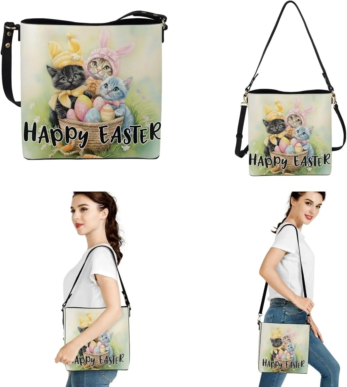 Rnyleeg Leather Crossbody Bag for Women Large Bucket Bag for Travel Hobo Bag with Matching Small Purse Wallet 2 Pack