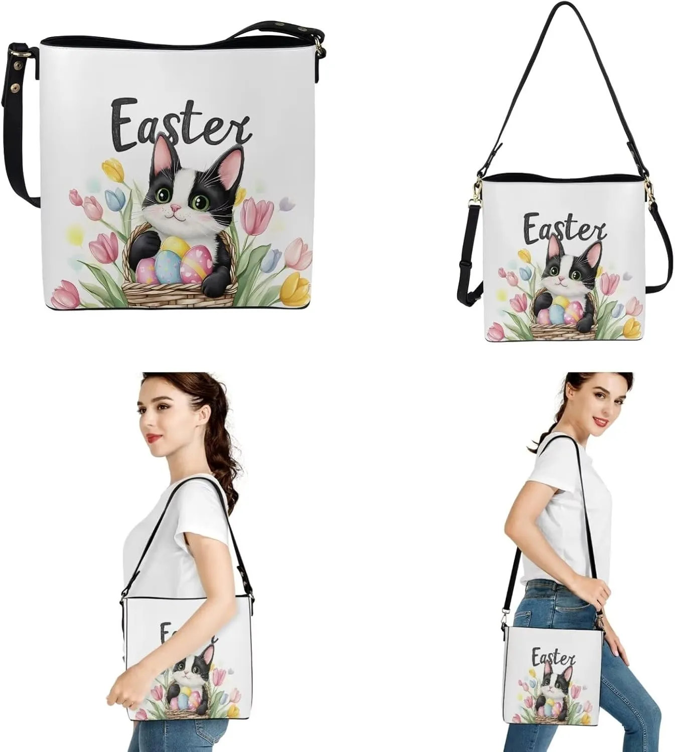 Rnyleeg Leather Crossbody Bag for Women Large Bucket Bag for Travel Hobo Bag with Matching Small Purse Wallet 2 Pack