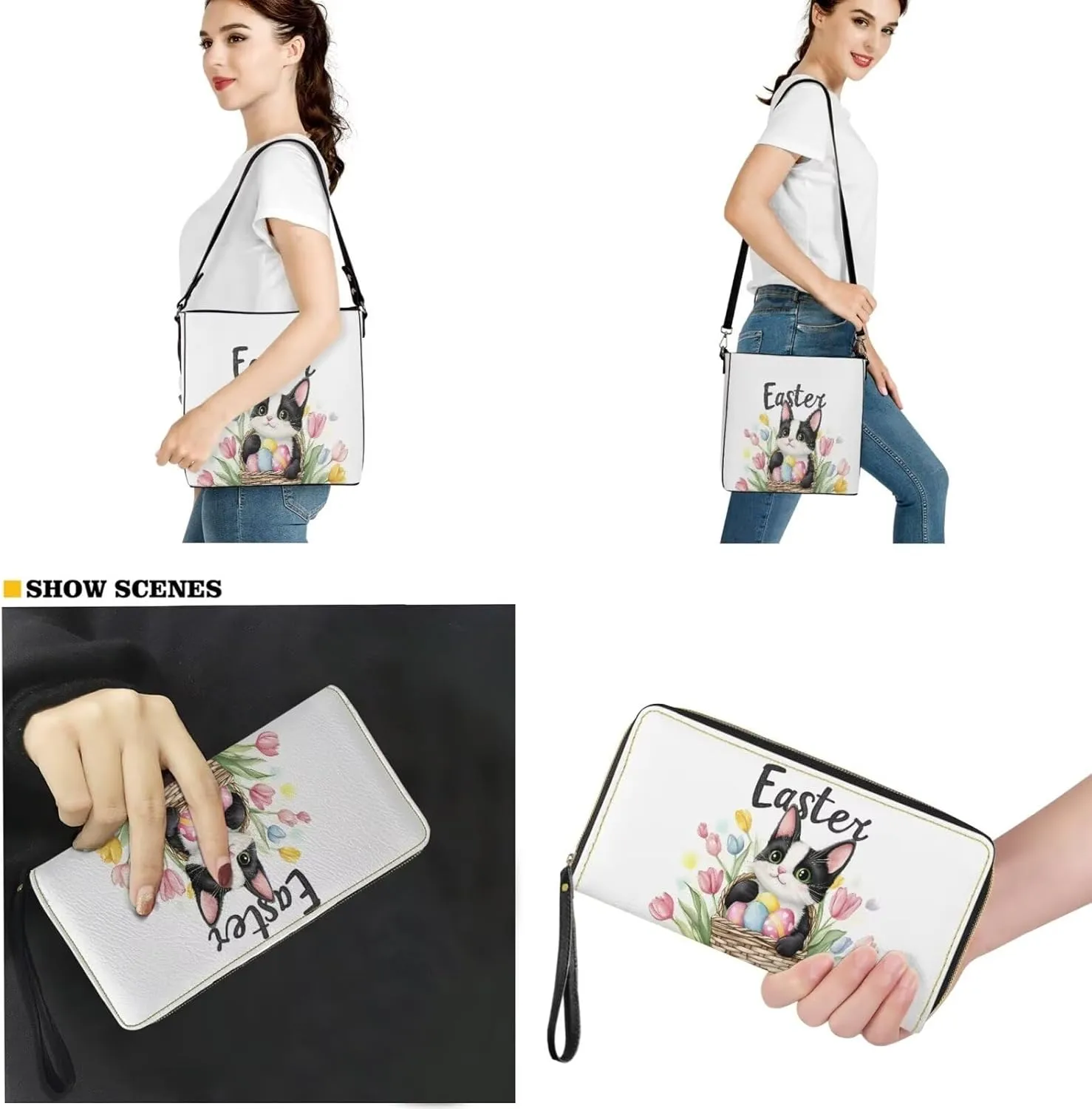 Rnyleeg Leather Crossbody Bag for Women Large Bucket Bag for Travel Hobo Bag with Matching Small Purse Wallet 2 Pack