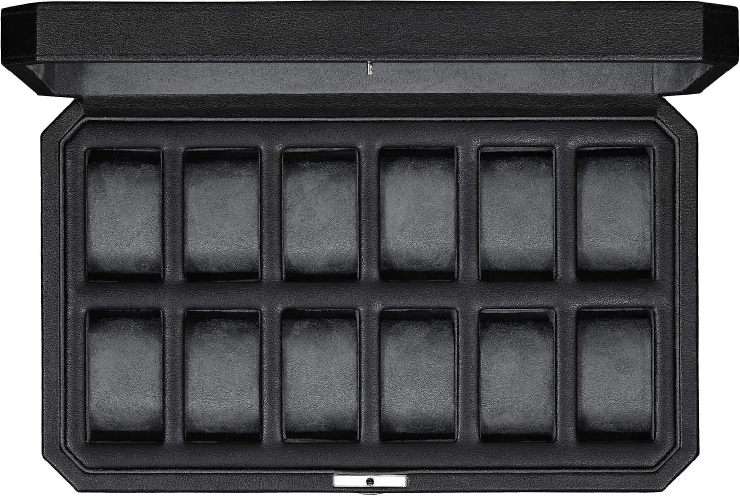ROTHWELL 12 Slot Leather Watch Box for Men - Luxury Case Display Jewelry Organizer with Microsuede Liner - Travel Jewelry Case for Mens Accessories, Travel Organizer (Black & Grey)