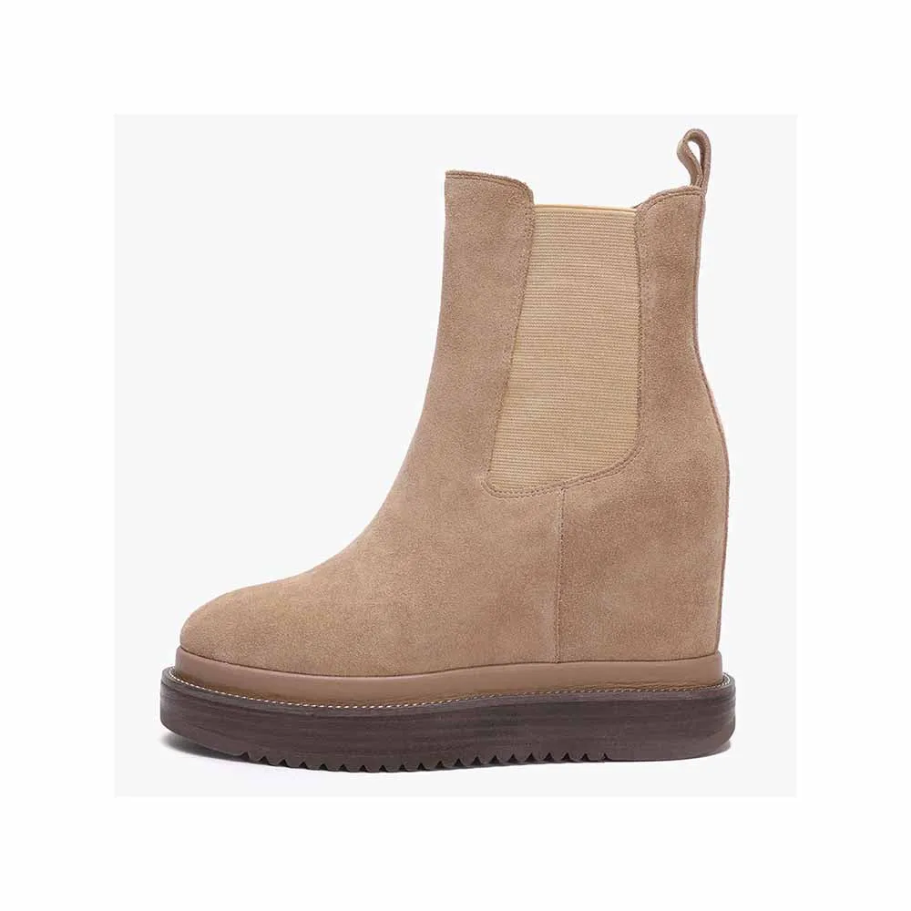 Saint G Solid Beige Leather Slip On Ankle Boots