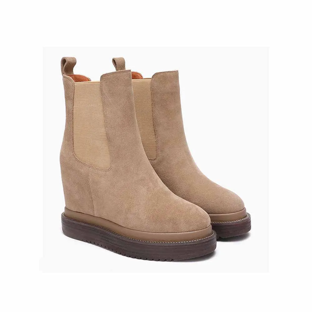 Saint G Solid Beige Leather Slip On Ankle Boots