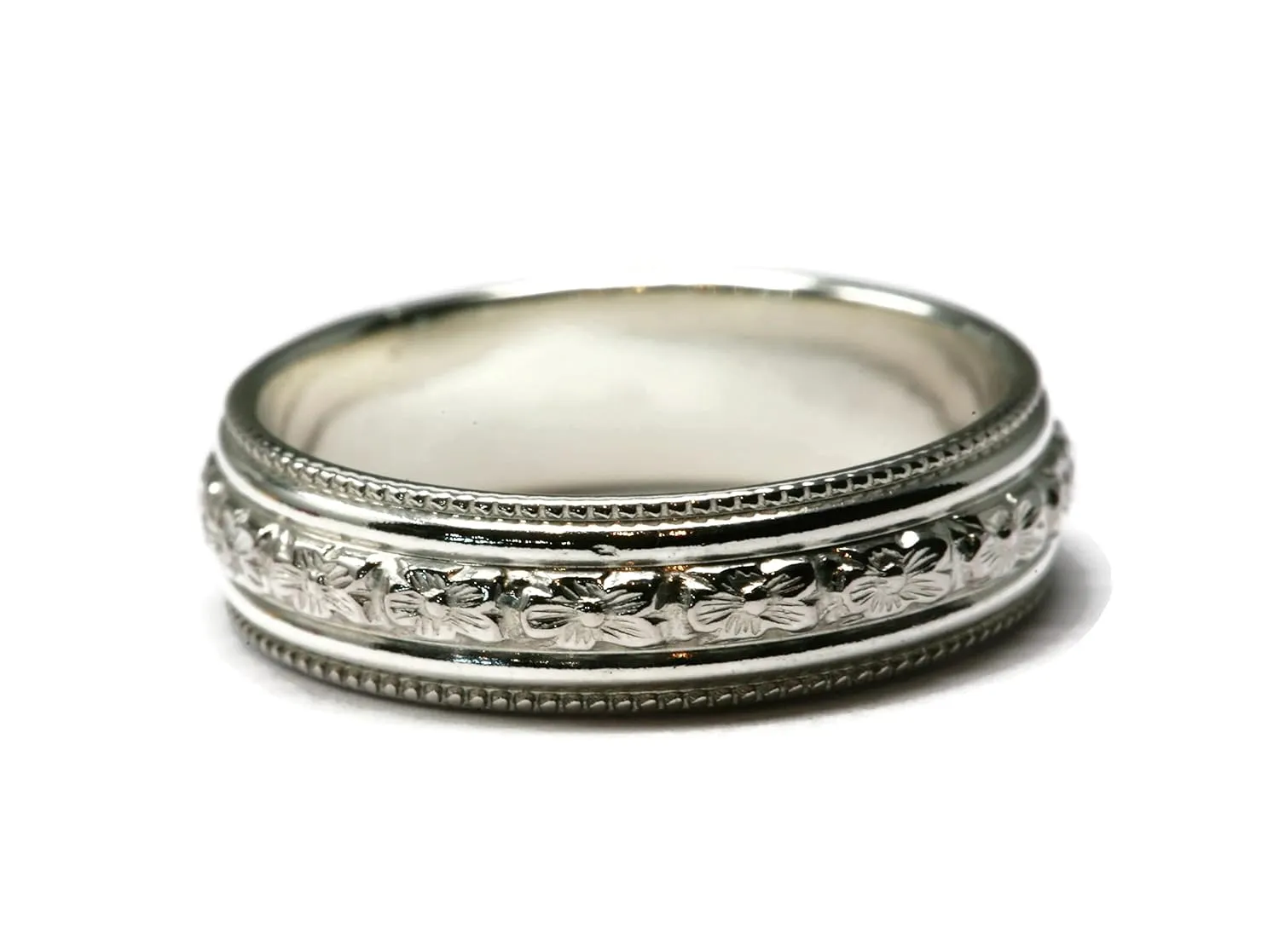 Salish Sea Inspirations 925 Sterling Silver Floral Pattern Band (Small Flower Chain)