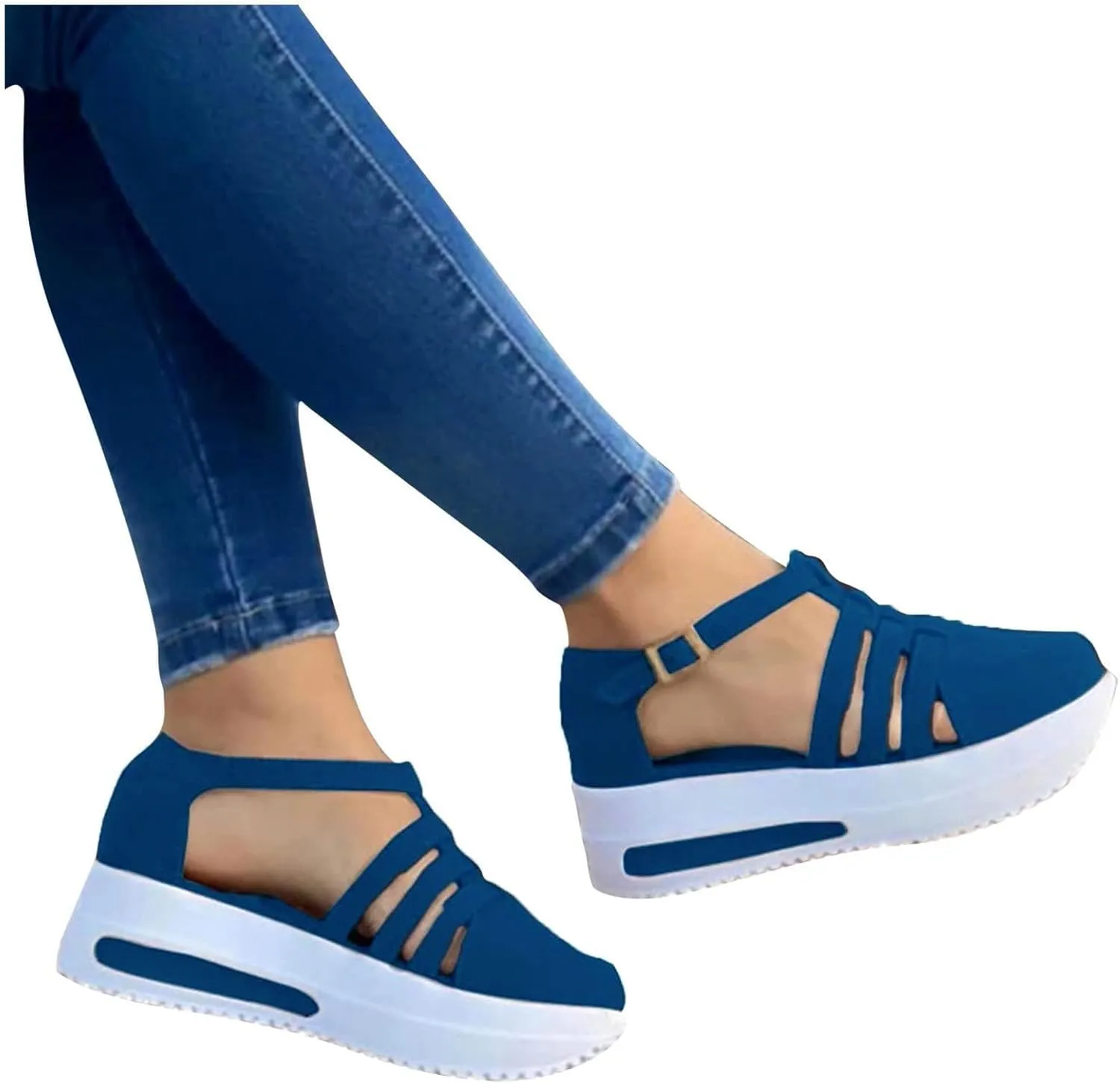 Sandals for Women Dressy Summer Non Slip Flatform Espadrilles Sandals Closed Toe Strappy Ankle Strap Metal Buckle Sandal T-Strap Comfort Shoes Walking Loafers