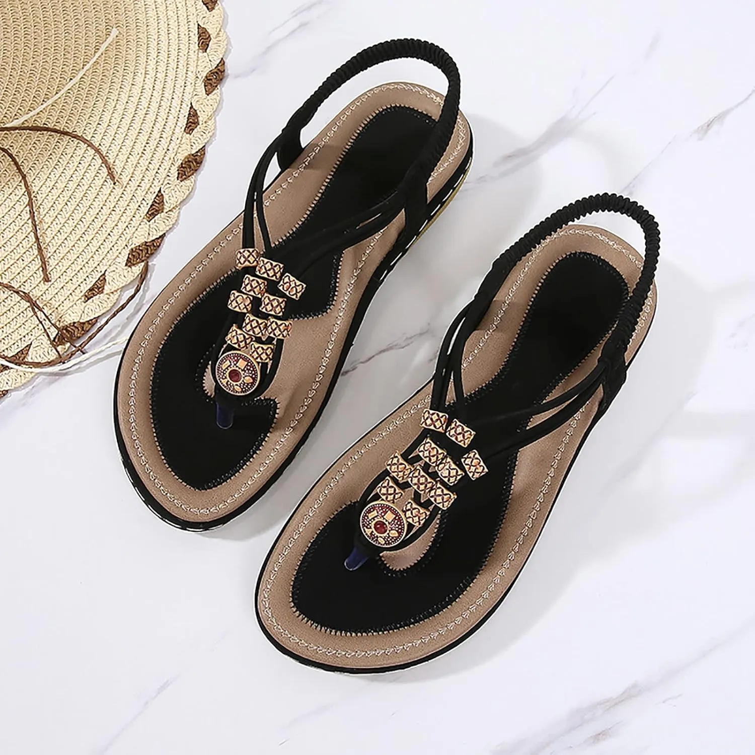 Sandals for Women Summer Beach Flat Sandals Casual T-Strap Flip Flops Sandal Comfortable Walking Thong Shoes