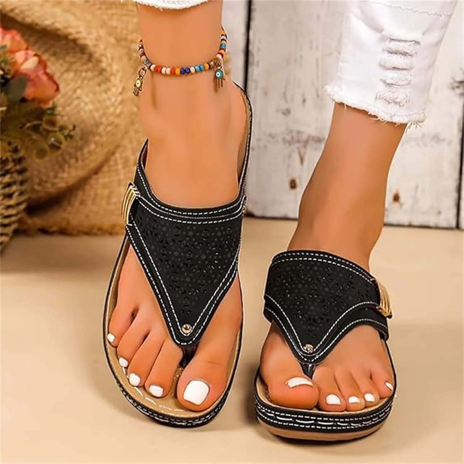 Sandals Women Dressy Summer Flat Cute Casual Beach Shoes Fashion Orthotic Slides Thong Sandals Orthopedic Slippers