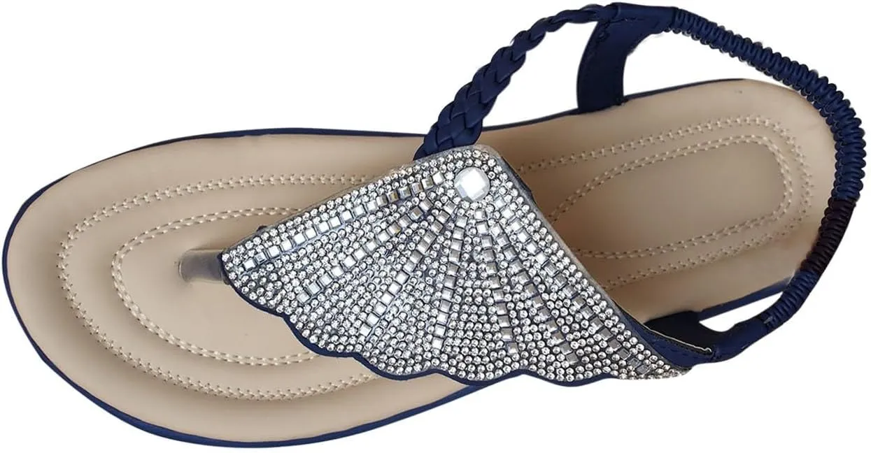 Sandals Womens Dressy Casual Arch Support Ladies Sandals Rhinestone Sparkle Wing Summer T Strap Flat Thong Flip Flop
