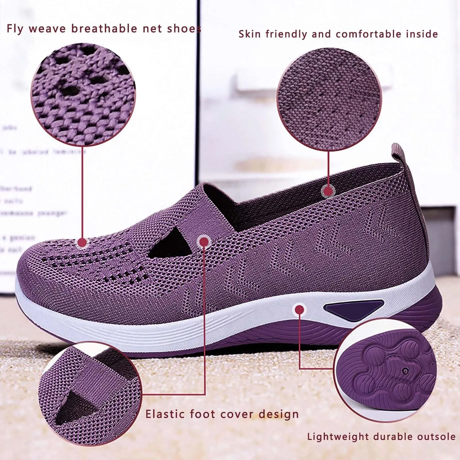 Shoes for Women - Woven Sneakers - Breathable & Comfortable Slip-on Footwear - Walking Shoes - Size 37.5 - Slip On Foam Shoes - Lightweight Women's Sneakers - Width K - (3.5 UK Purple)